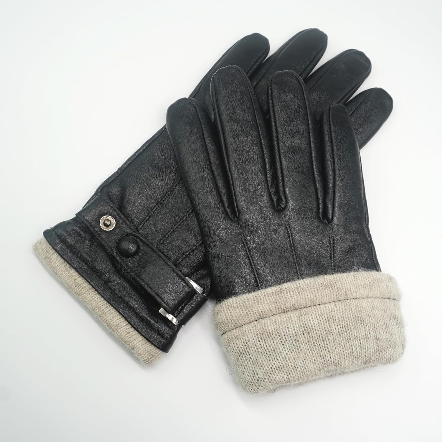 Winter Sheepskin Leather Gloves For Men, Thermal Cashmere Lining Touchscreen Texting Typing Dress Driving Motorcycle Gloves - Image 9