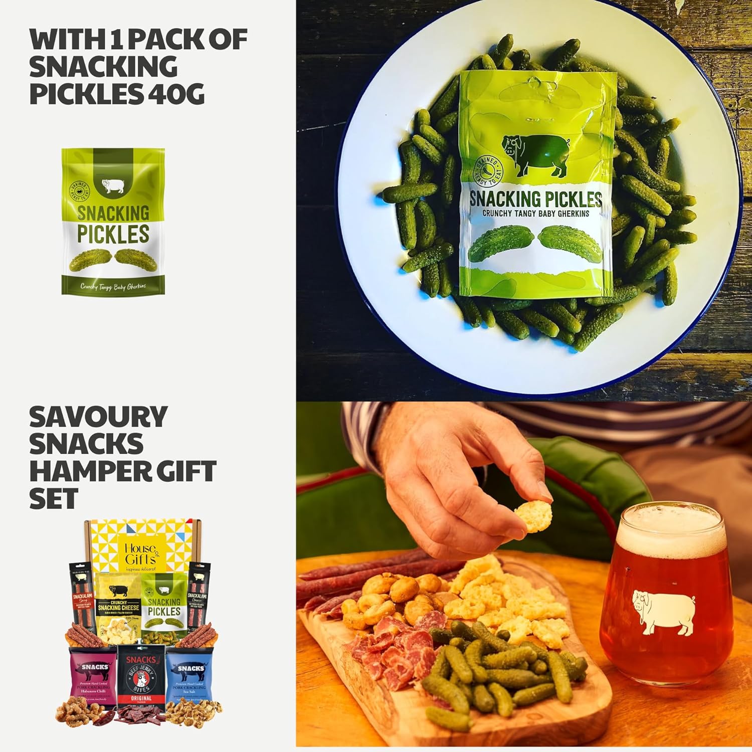 Savoury Snacks Hamper Gift Set with Pork Crackling, Beef Jerky, Cheese Bites, Salami & Pickles – Pub Treats Box & Snack Gifts for Her, Ideal Dad Treat Box or Fathers Day Present for Him - Image 6