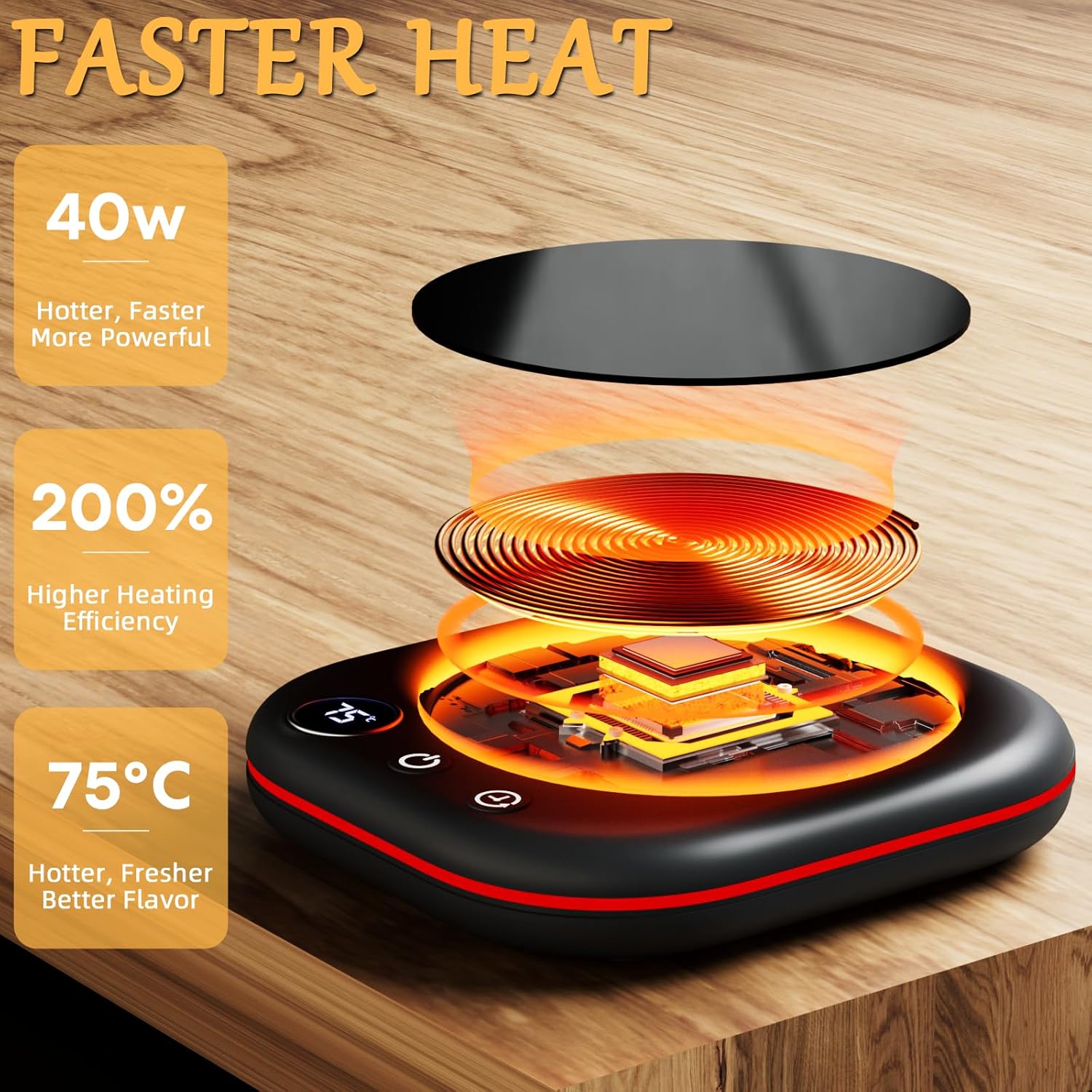 Coffee Mug Warmer,Coffee Cup Warmer for Desk with lighting,Smart Cup Warmer with 3 Temperature Control(45-75℃),Candle Warmer,1-12H Auto Shut Off for Coffee, Tea, Milk(Black) - Image 4