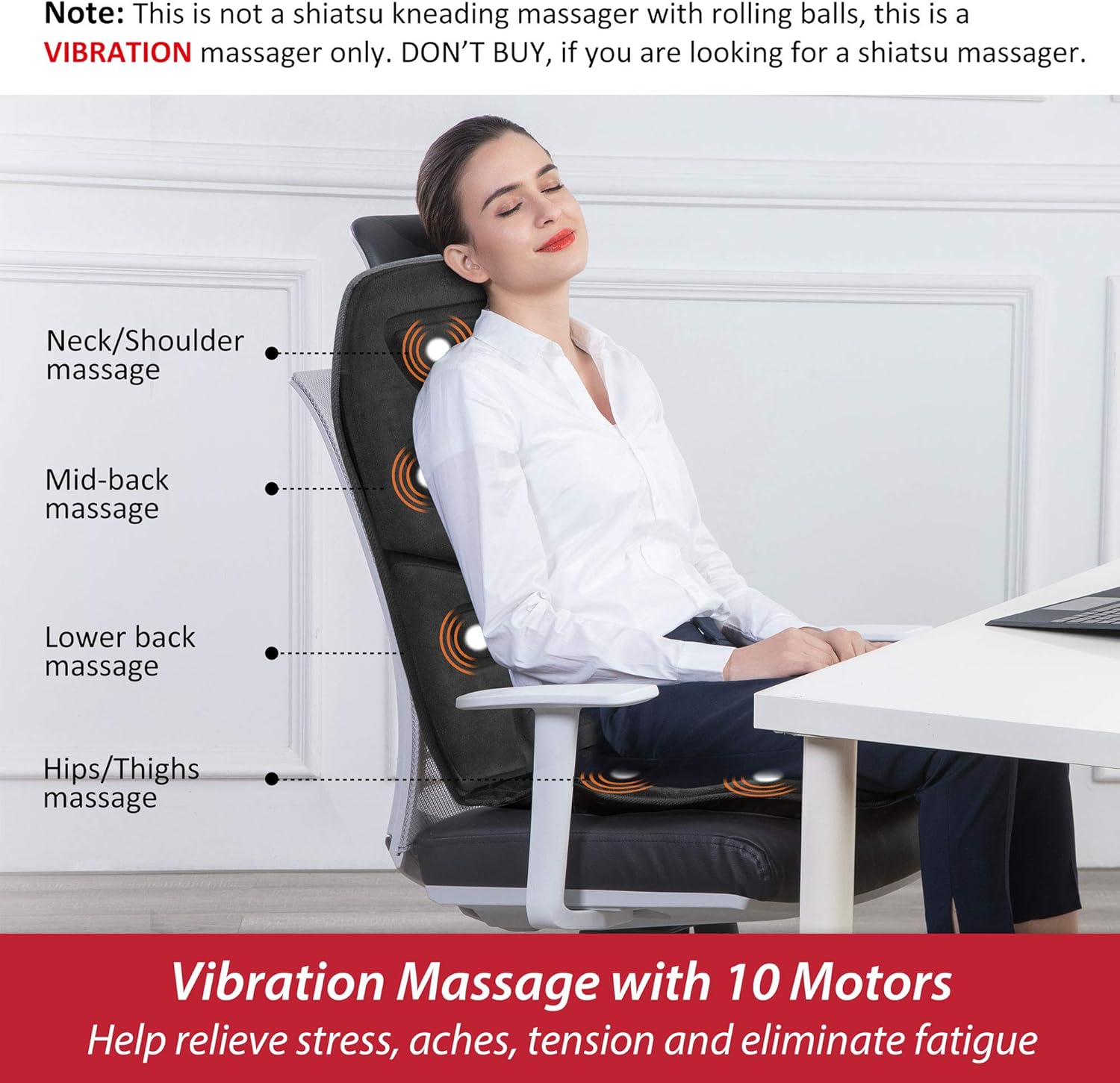 Comfier Back Massager with Heat, Massage Chair with 10 Vibration Massage Motors, Massage Chair Pad for Back Pain, Chair Massager, Massage Seat Cushion for Home Office Use,Father's Day Gifts for Dad - Image 3