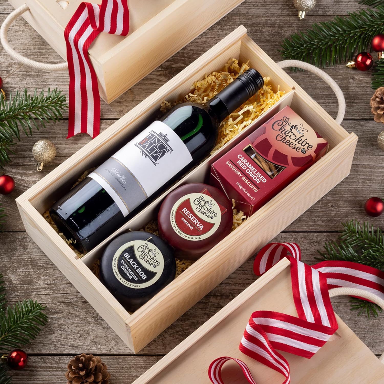 Cheshire Cheese Company | Duo of Cheese and Wine Gift Set – The Perfect Night In | Award Winning 2 Cheeses, 1 Biscuits & Red Wine Gift Set in Presentation Box | Luxury Food Hamper for Birthdays & more - Image 2