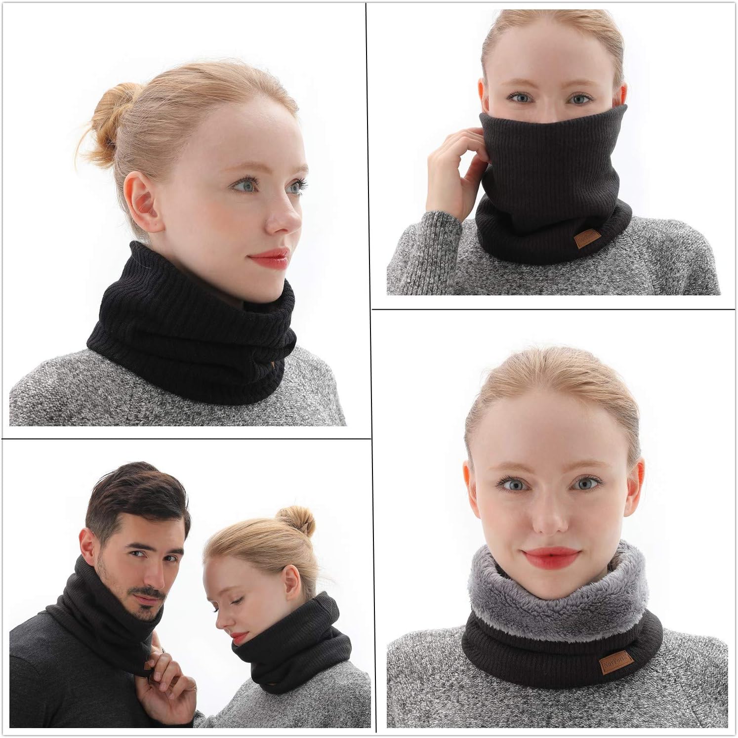 NovForth Winter Neck Warmer Fleece Lined Infinity Scarf Thicken Windproof and Dust Skiing Circle for mens women Double-Layer Fleece Lining Knit - Image 5