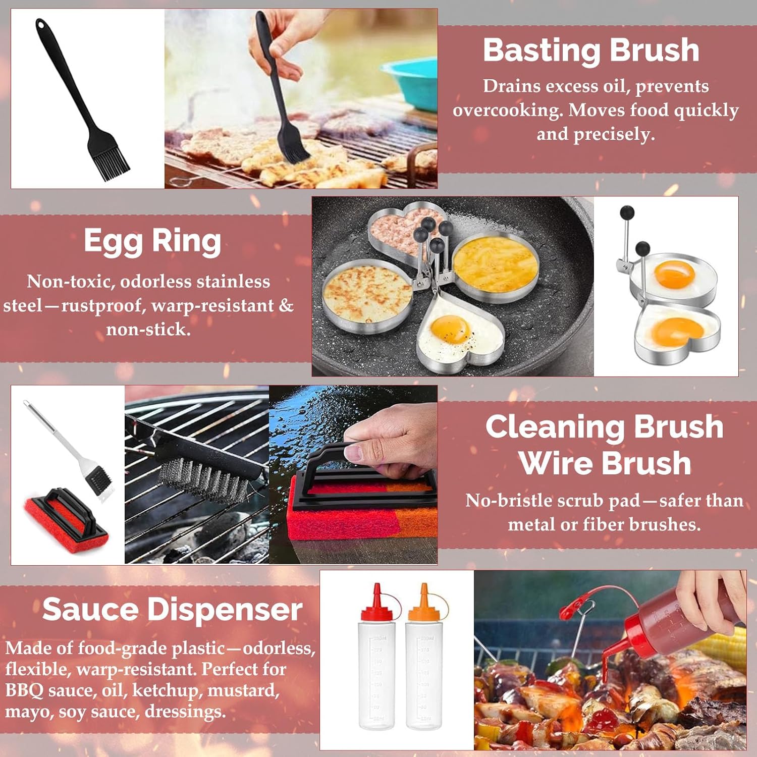 26PCS Griddle Accessories Kit, Stainless Steel Griddle Accessories for Blackstone & Flat Top Grill, Includes Spatula, Tongs, Burger Press, Basting Cover – Outdoor Cooking Gift for Men Dad - Image 4