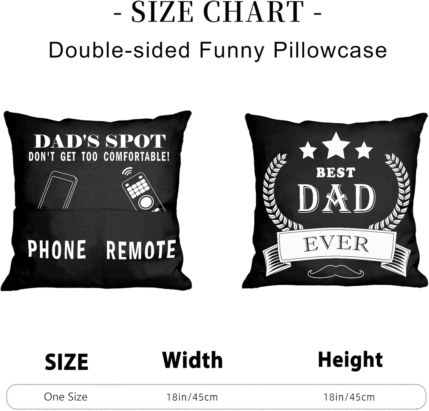 Dad Throw Pillow Covers, Father Birthday Gifts from Daughter and Son, Double-sided Funny Cushion Covers with Invisible Zipper, 18x18 Inch Decorative Square Couch Pillow Case(45 x 45 cm) - Image 2