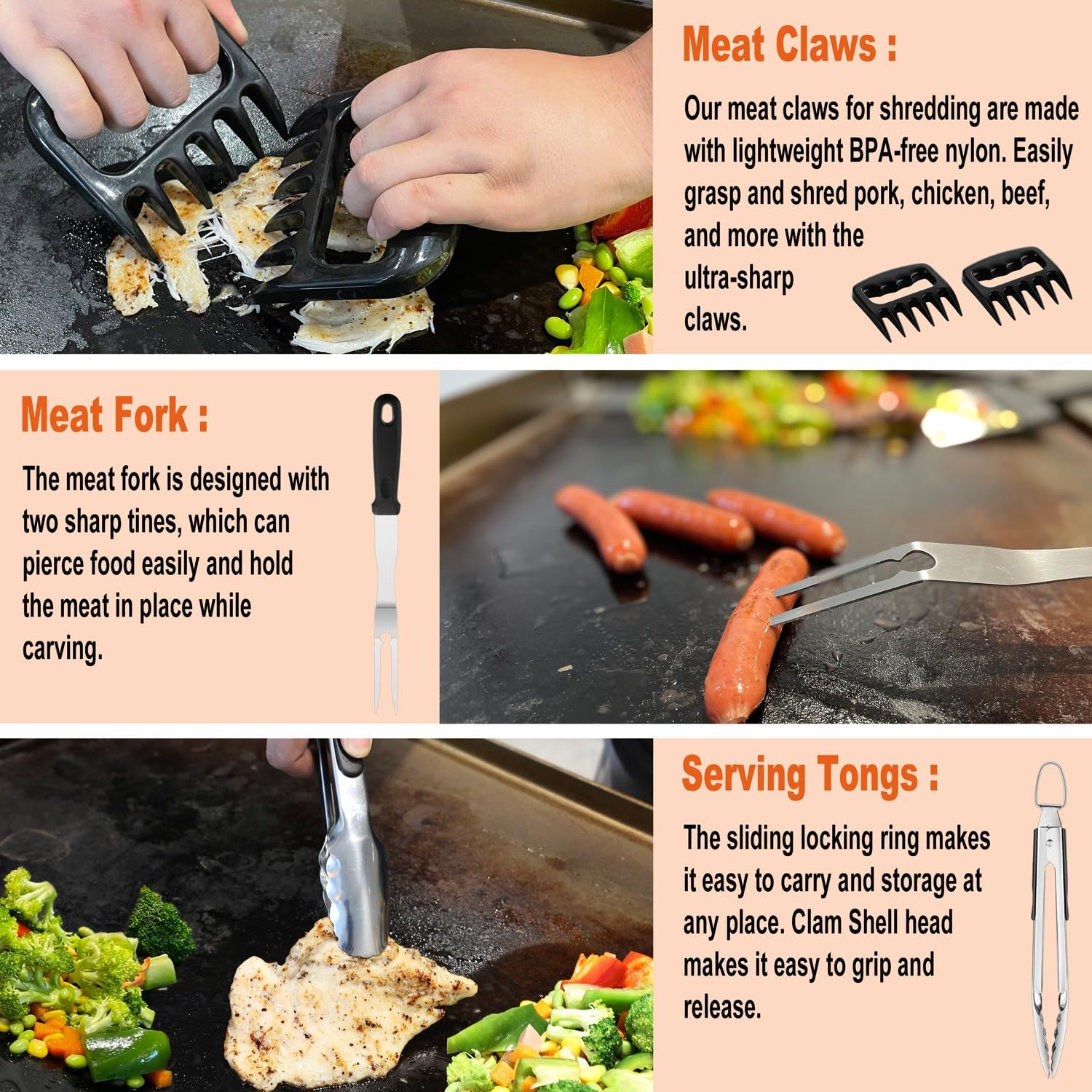 38PCS Griddle Accessories Kit, Professional BBQ Tools Set for Ourdoor Cooking, Stainless Steel Griddle Spatula Set with Tongs, Smash Burger Press, Carry Bag, Perfect Grilling Gifts for Men Dad - Image 5