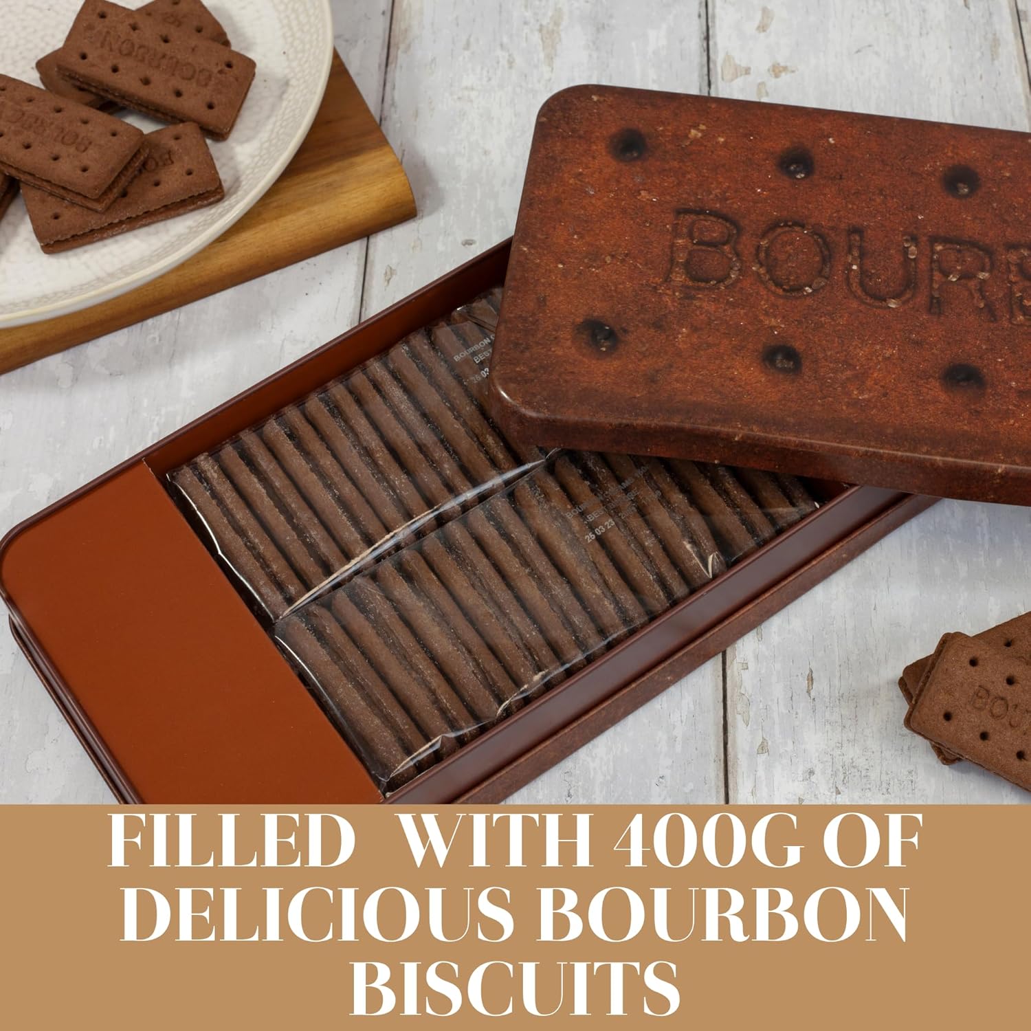 Giant Bourbon Biscuits Gift Set - Chocolate Novelty Treat Tin - Luxury Biscuits Gift Tins filled with Chocolate Bourbons - Fancy British Gifts for Birthday, Valentines Day Hamper Tins 400g - Image 3