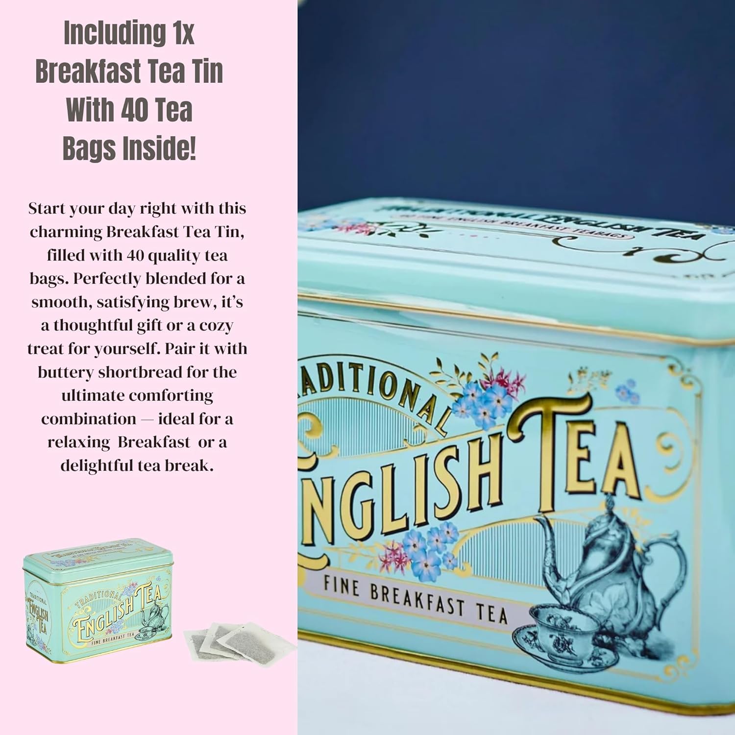 English Breakfast Tea & Biscuits Hamper For Her with Luxury Tea Tin, Biscuits, Shortbread & Jams | Biscuit Gift Set | Luxury Gifts For Women and Dads | Tea & Biscuits Hamper - Image 5