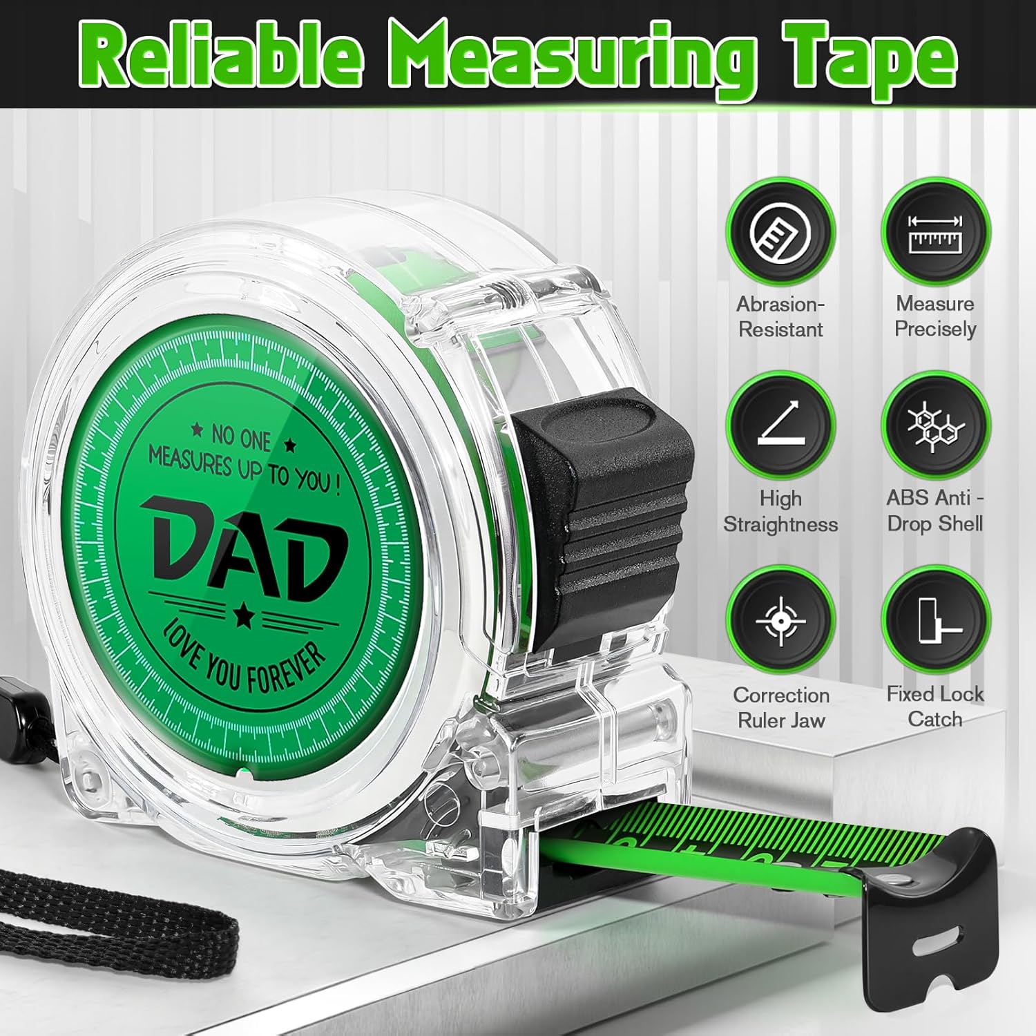 Gifts for Fathers Day Dad Gifts, Personalised Christmas Birthday Anniversary Presents for Dad from Daughter, Son Tape Measure(5M/16FT-Clear) - Image 2
