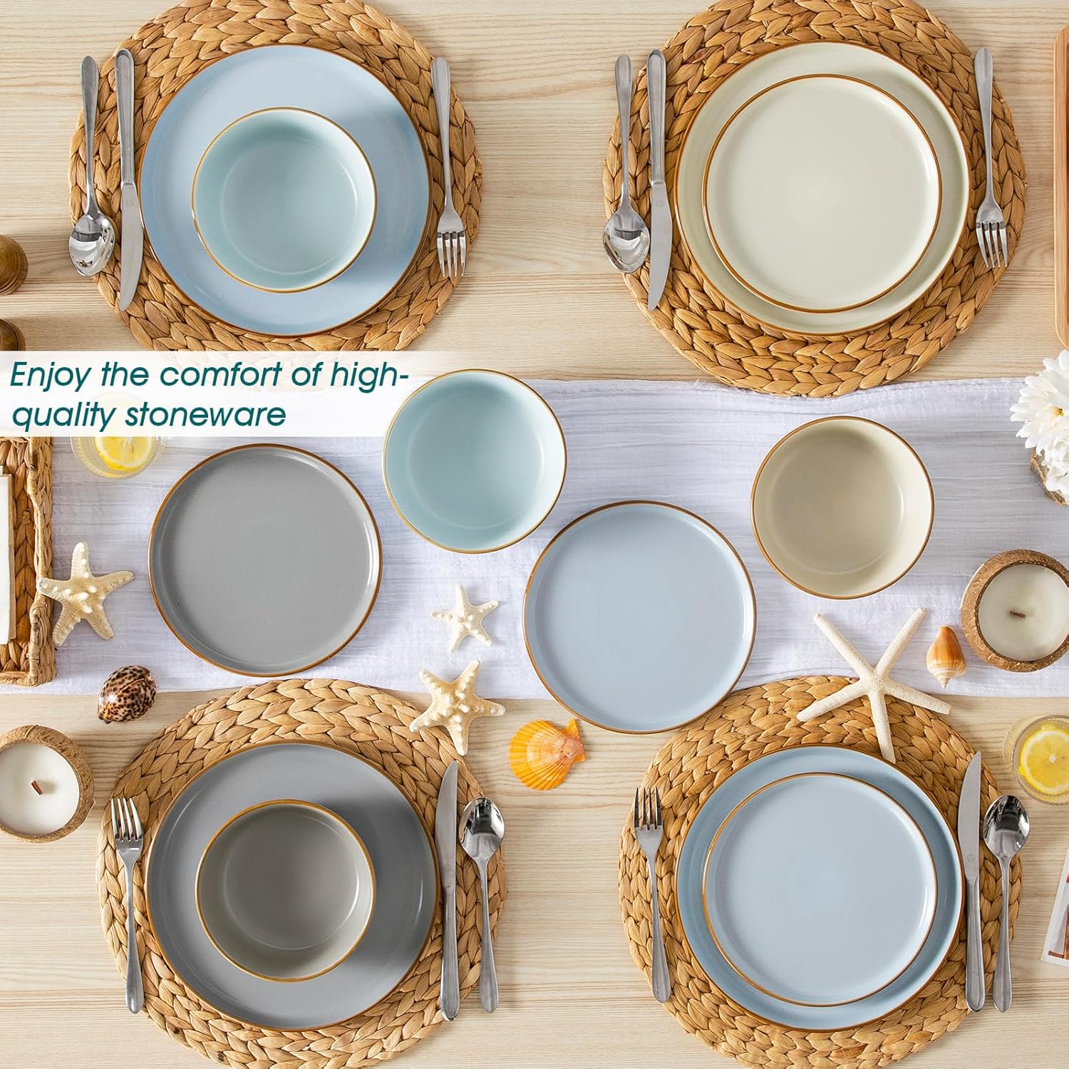 vancasso Reno Stoneware Dinner Set for 6, 18 Pieces Plates and Bowls Set with Dinner Plates, Dessert Plates & Cereal Bowls, Speckled Crockery Set in Mixed Colors, Chip & Scratch Resistant - Image 6