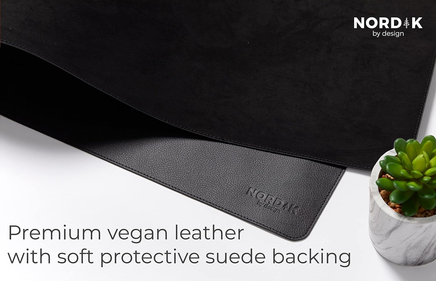 Nordik Leather Desk Mat Cable Organiser - Pebble Black 89 X 43 cm - Premium Extended Mouse Mat for Home Office Accessories - Felt Vegan Large Leather Desk Pad Protector & Desk Blotter Pads Mats - Image 4