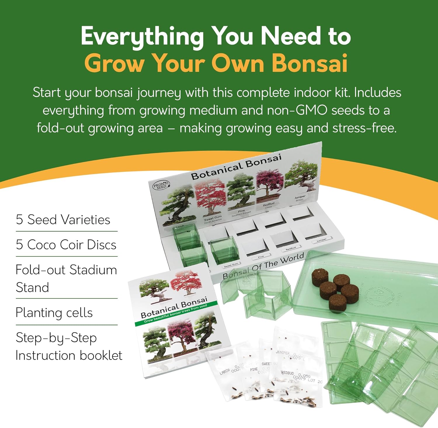 Pronto Seed Grow Your Own Bonsai Tree Kit with 5 Seed Varieties - Indoor Growing Set with Sustainable Packaging Display - Gift for Women, Men - Beginner-Friendly - Image 2