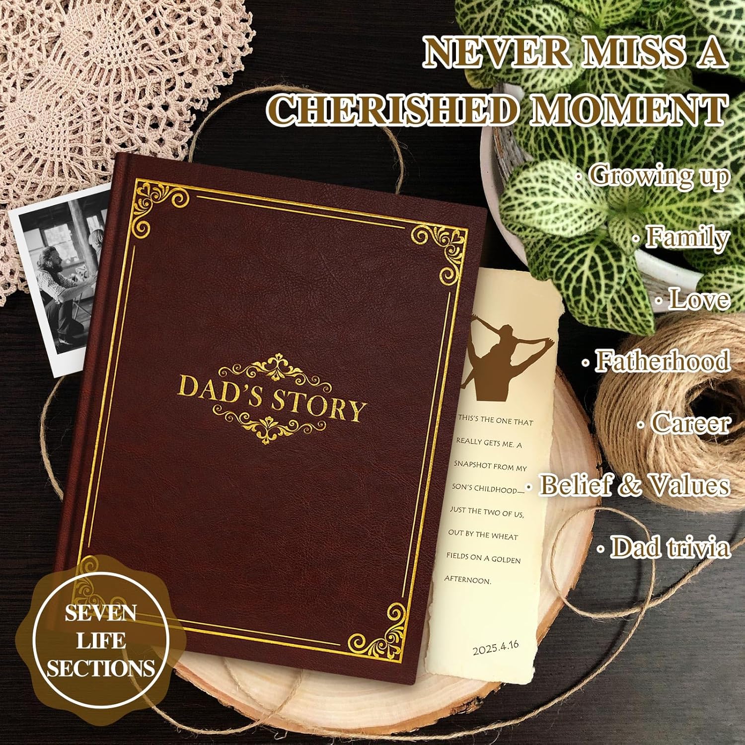 Lanpn Dad Life Story Journal with 300+ Questions, Gifts for Dad Father's Day Birthday Christmas Dads Memory Keepsake Book to Fill Out Leather Father Story Guided Journal to Share Life & Love (Brown) - Image 5