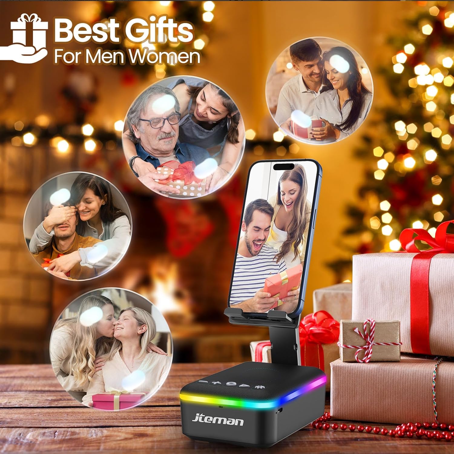 JTEMAN Gifts for Men Women,Cell Phone Stand with Bluetooth Speaker,LED Light,and Lanyard,Cool Tech Gadgets,Unique Birthday Gifts for Men Husband Mom Dad - Image 8