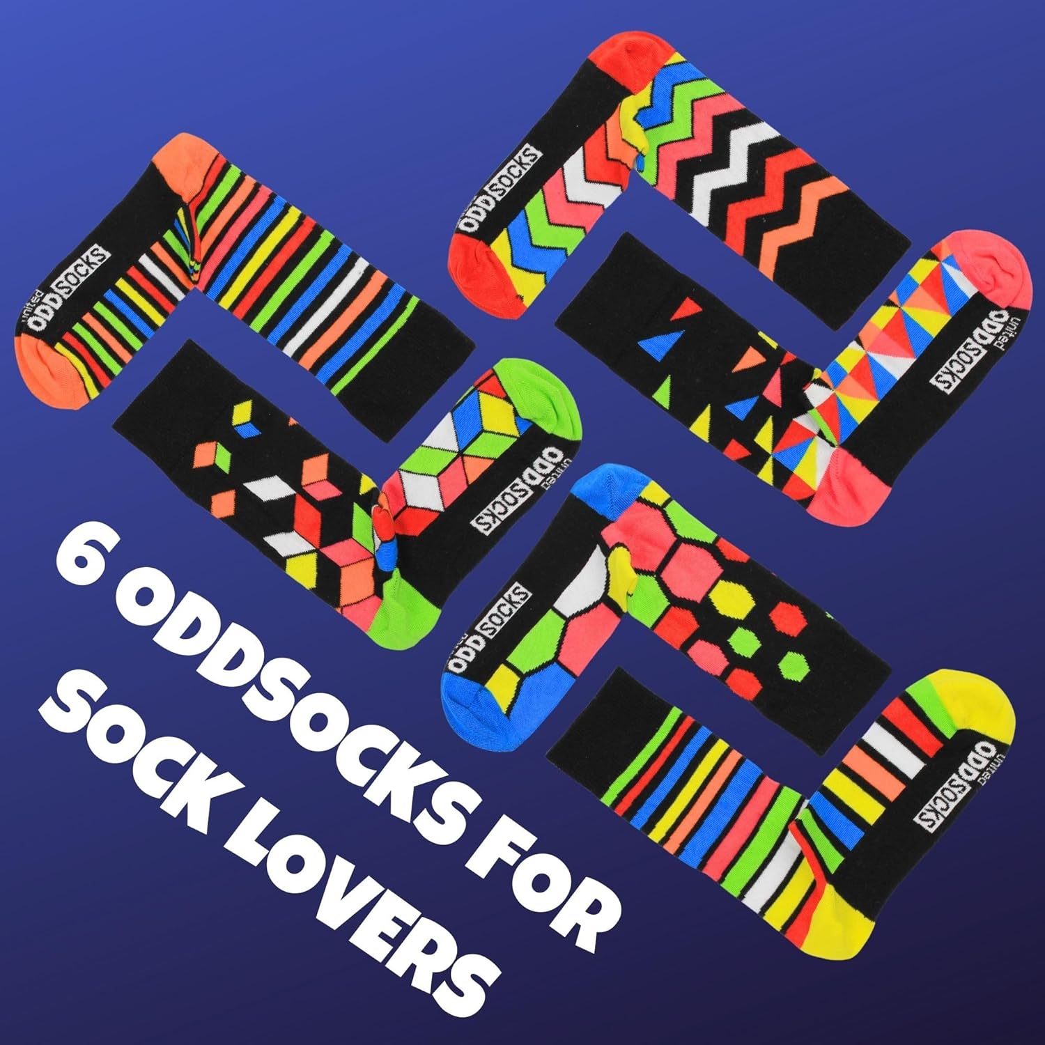 United Oddsocks Socks Addict – 6 Unique and Quirky Mix & Match Novelty Socks for Men, Gift Box, Fun and Playful Present for Sock Lovers, Birthday, Christmas, Father’s Day - UK 6-11, EUR 39-46, US 7-12 - Image 4