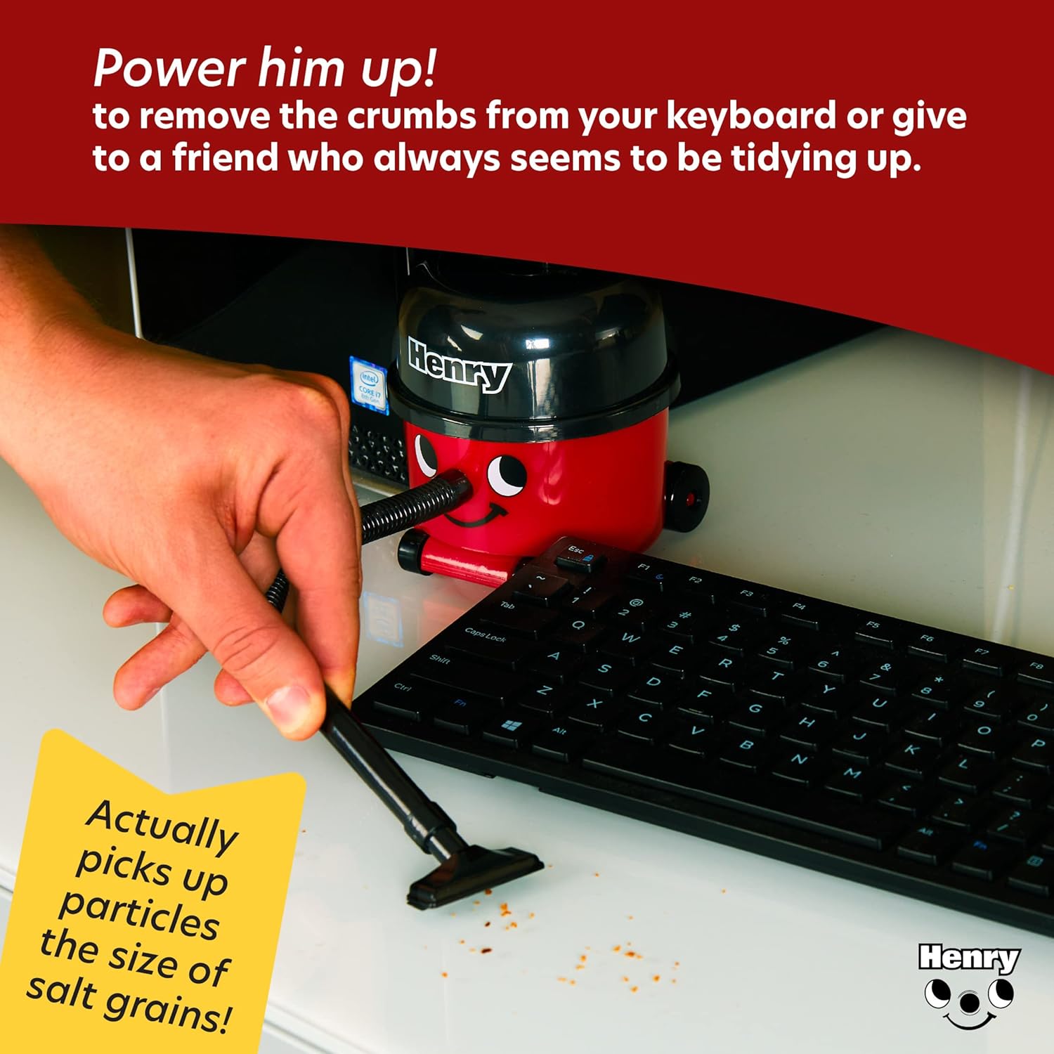 Henry Hoover Desk Vacuum, Mini Computer and Keyboard Cleaner, Portable Lightweight Desk Tidy, Novelty Stocking Stuffer | Paladone, Red - Image 4