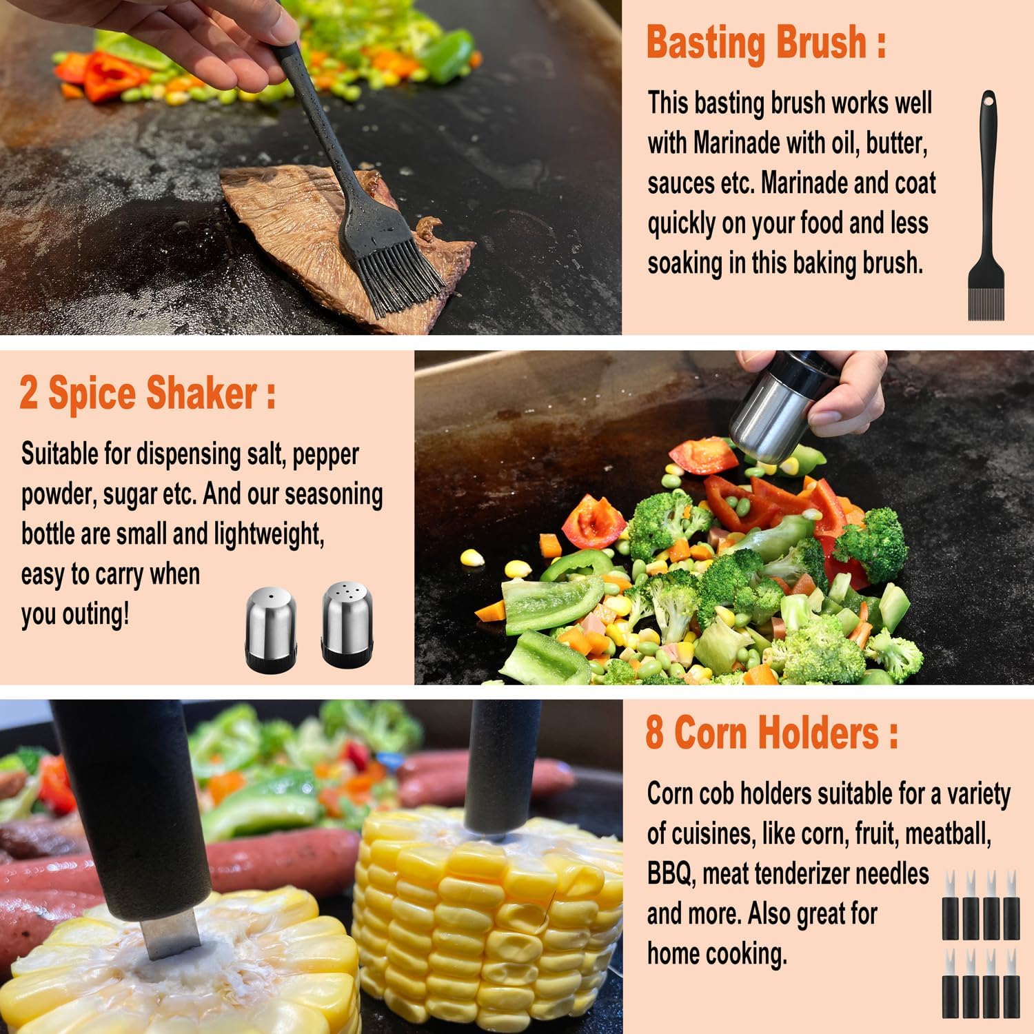 38PCS Griddle Accessories Kit, Professional BBQ Tools Set for Ourdoor Cooking, Stainless Steel Griddle Spatula Set with Tongs, Smash Burger Press, Carry Bag, Perfect Grilling Gifts for Men Dad - Image 6