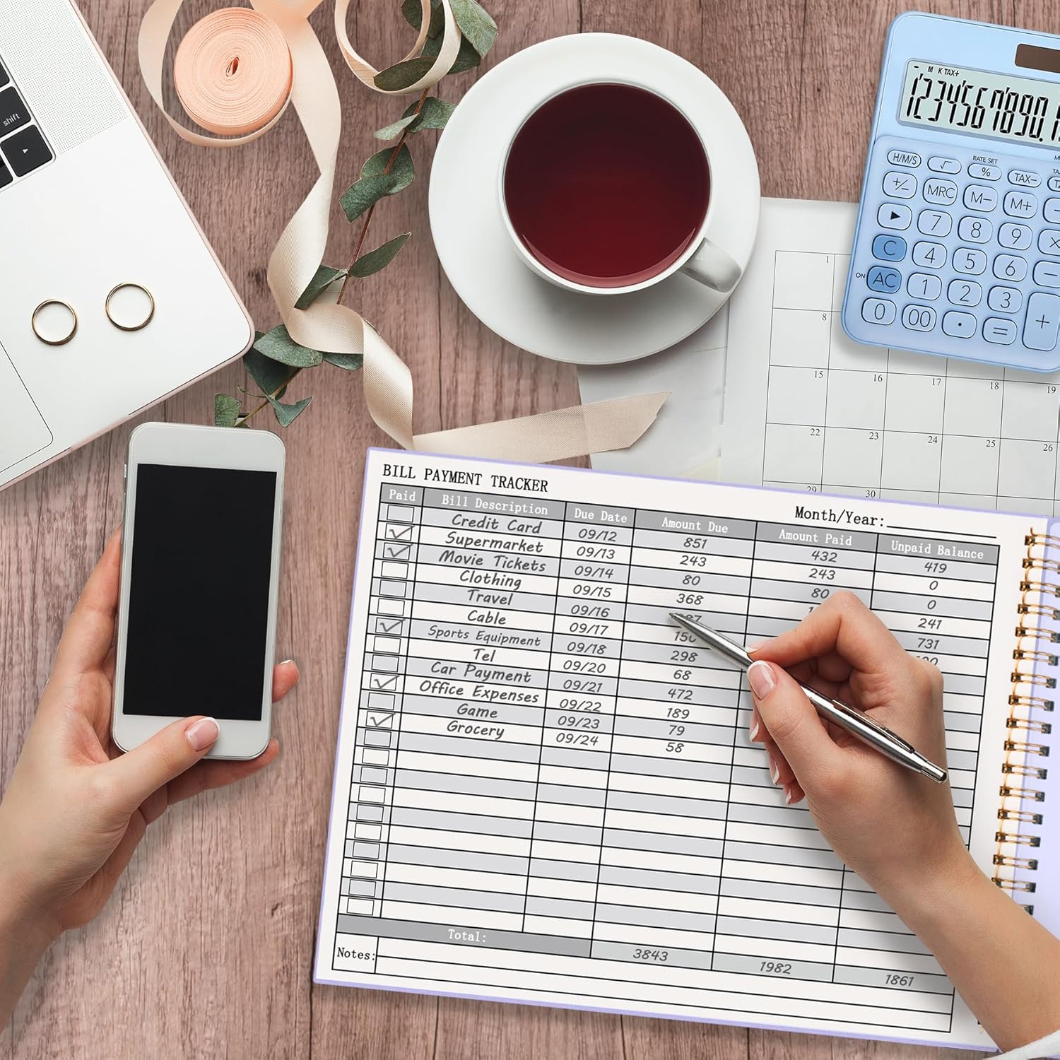 HAUTOCO Bill Payment Tracker: Bill Tracker Notebook for Financial Budgeting, Monthly Bill Payment Organiser Log Book for Small Business & Personal Expenses - 120 Pages, Purple - Image 4