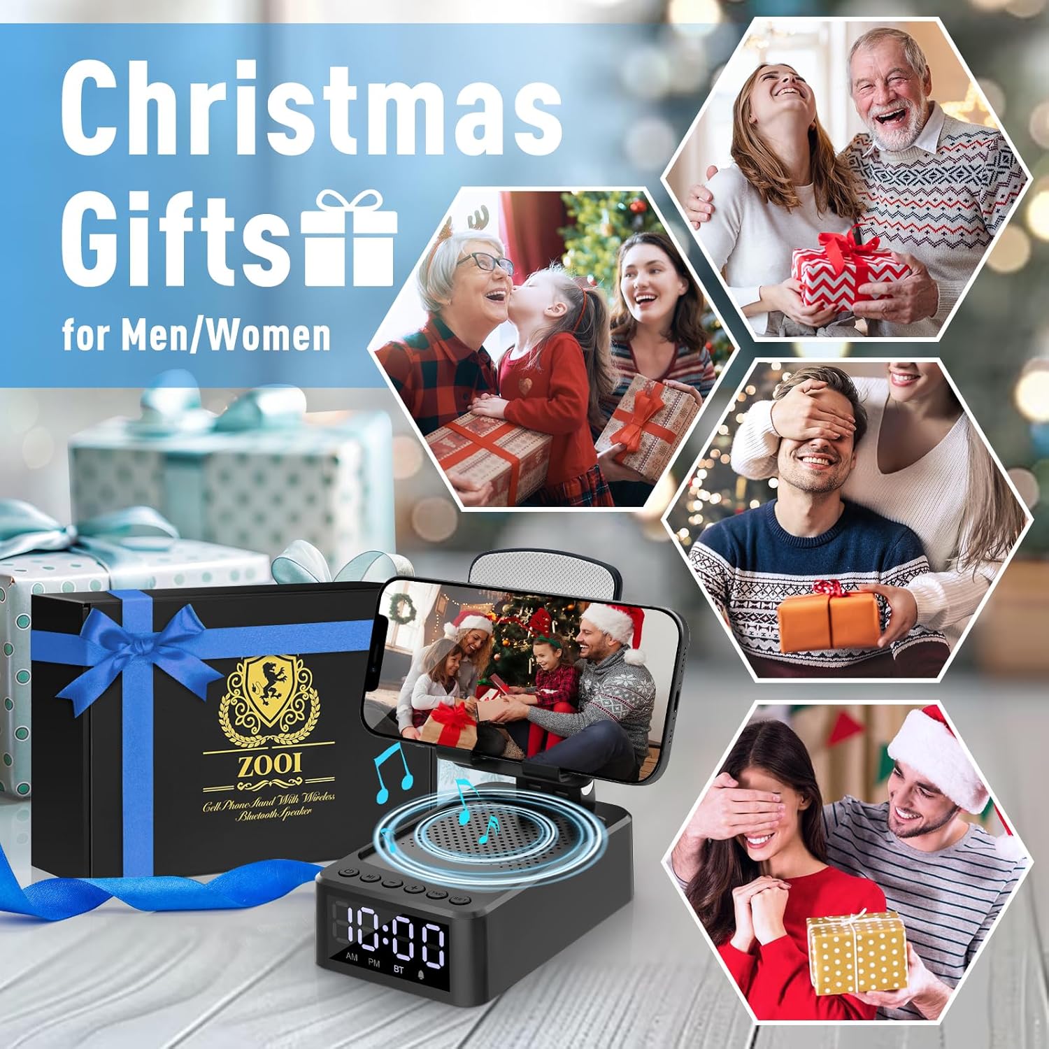 ZOOI Gifts for Men, Valentines Gifts for Him, Birthday Gift for Dad Him Gadgets Mens Valentines Gift s for Men Who Have Everything, Bluetooth Speaker with Clock & Phone Stand - Image 3