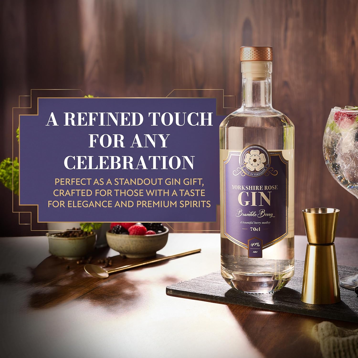 Yorkshire Rose Brambleberry Gin 70cl (40% ABV) | Flavoured Gin Bursting with Red Berries and a Hint of Citrus | Made with Natural Yorkshire Mineral Water for a Beautifully Smooth and Refreshing Finish - Image 4