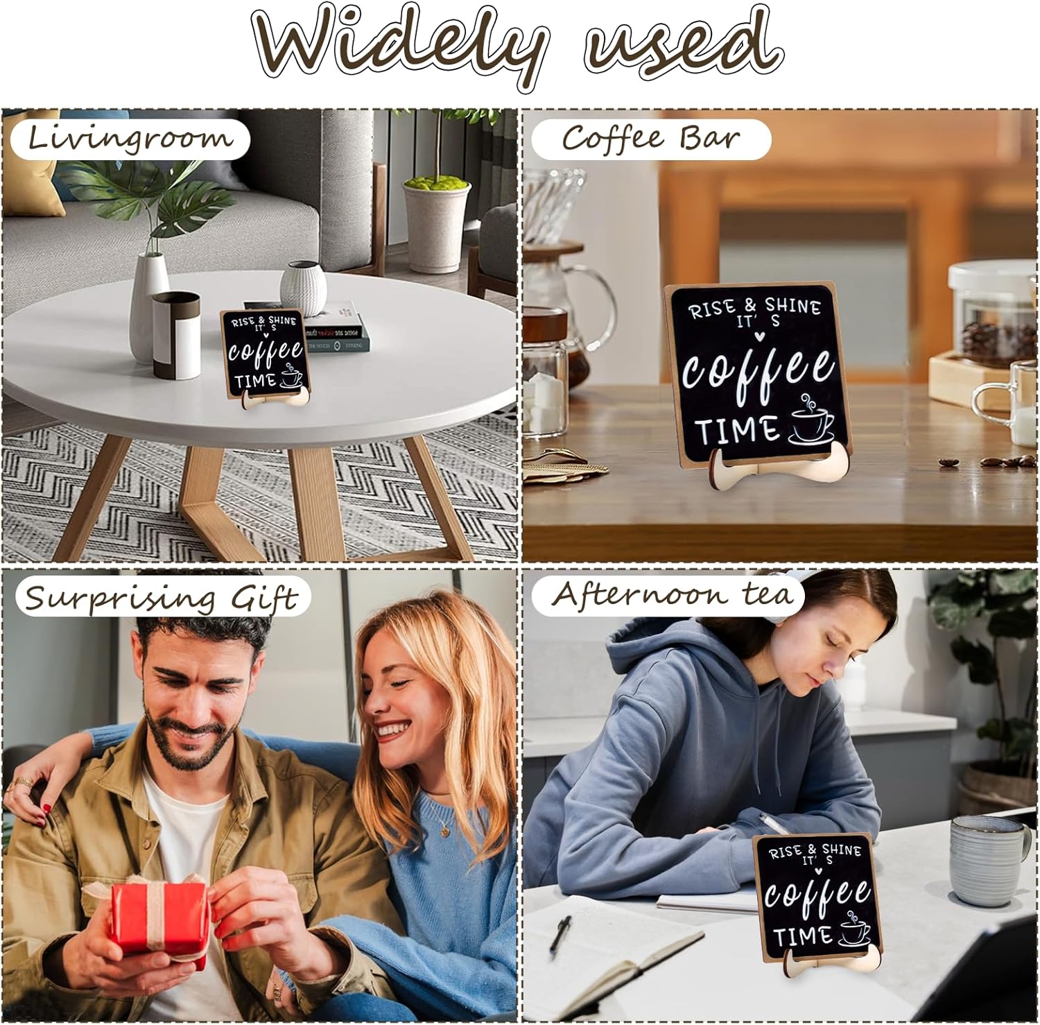 Funny Coffee Sign Wooden Desk Decorations Rise & Shine It's Coffee TimeBar Tabletop Shelf Plaque Accessories with Iron Stand for Women Men Home Farmhouse Kitchen Office - Image 7