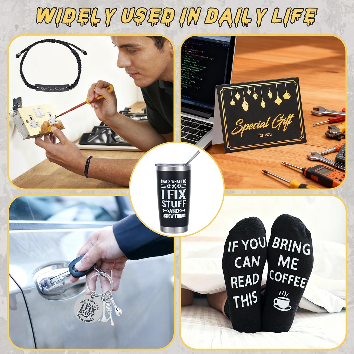 Birthday Gifts for Men - Unique Valentine's Day/Father's Day Present for Dad, 5Piece Men's Gift Set with 20oz Tumbler, Keychain, Bracelet, Socks & Card, Boyfriend & Grandad, Fun Gift Idea for Him - Image 6