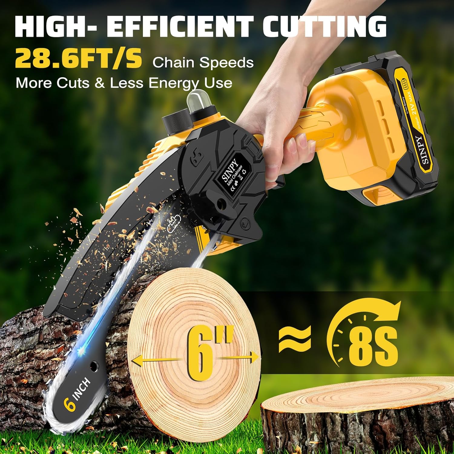 Mini Chainsaw Cordless, 6 Inch Electric Power Chain Saw with 2 Batteries & 2 Chains, Small Chainsaw with Safety Lock for Tree Trimming, Garden, Wood Cutting Gift for Men Dad Husband Fathers 2025 - Image 2