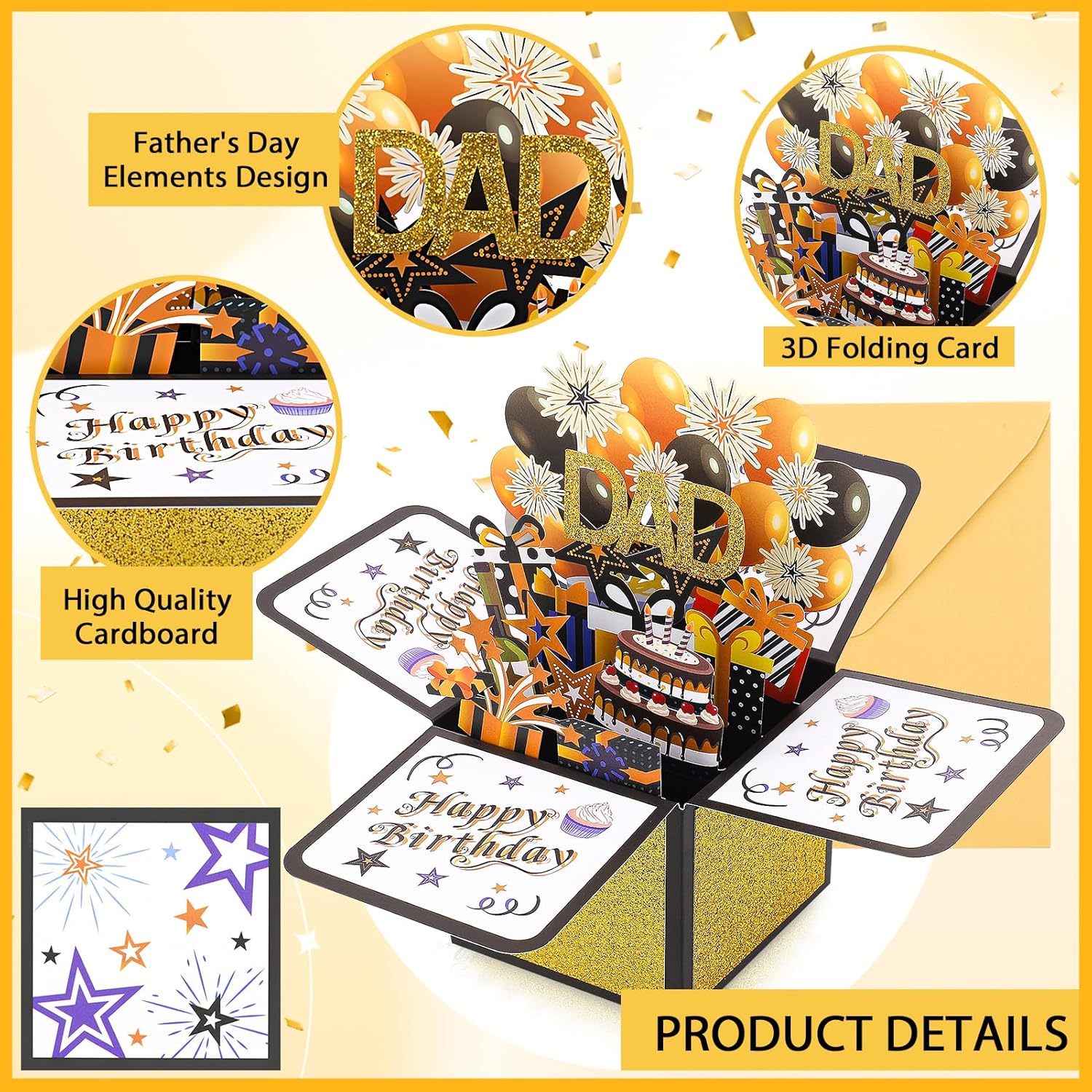 Happy Birthday Pop Up Card for Dad,3D Birthday Gift Box with Envelopes Colorful Balloon Fireworks Creative Gifts Ideas from Son Daughter for Male Dad Stepfather Godfather - Image 3
