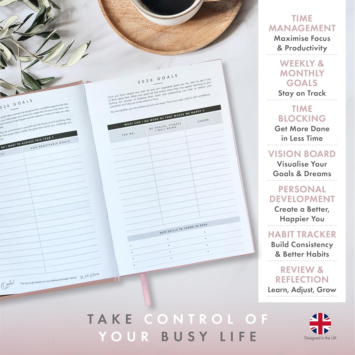 2026 Productivity & Lifestyle Planner by Perfect Planner Company. Weekly & Monthly Diary with Goals, Habit Tracker & Time Management to Organise Life, Wellbeing & Health. 222 Stickers - Image 3