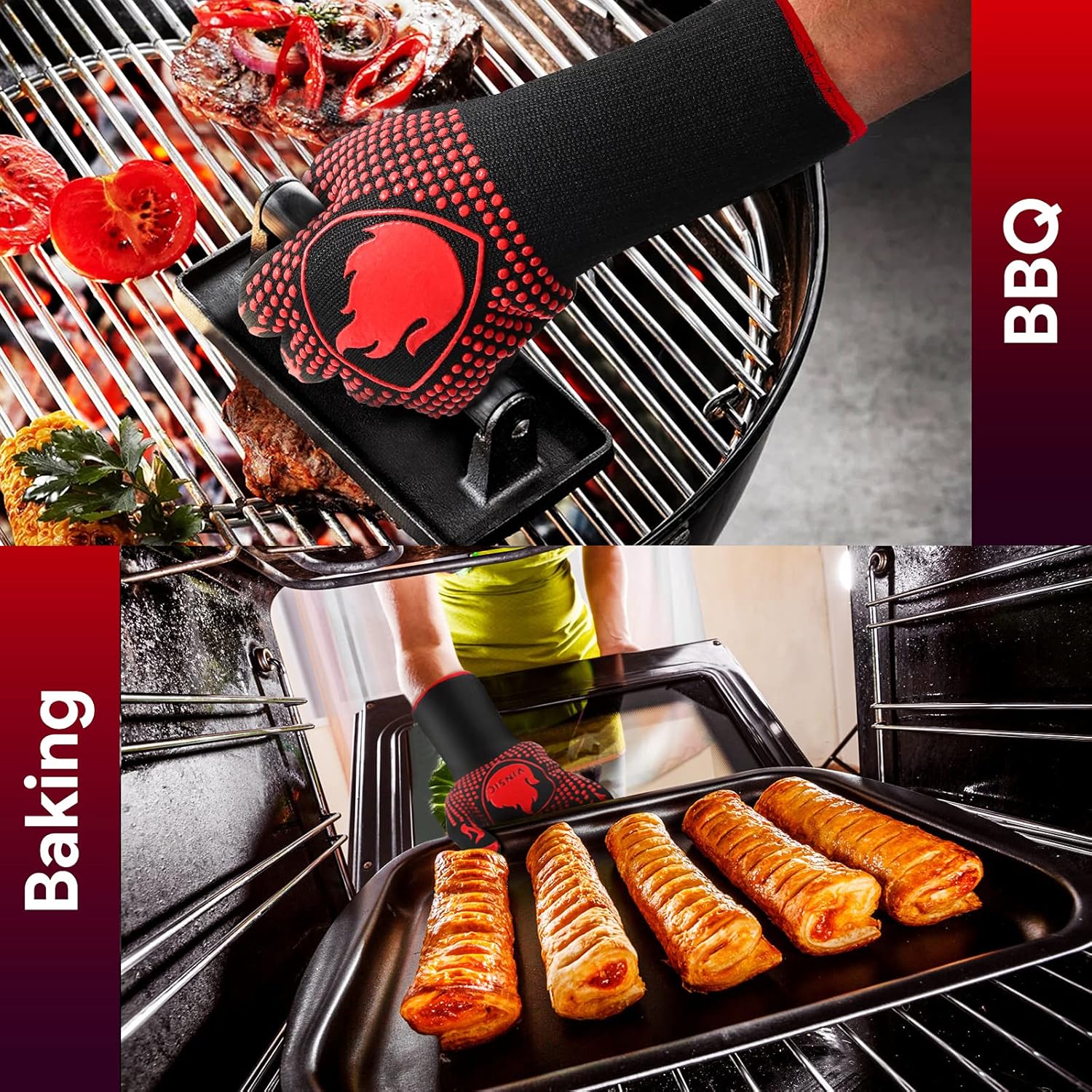 BBQ Gloves, Oven Mitts Grilling Gloves - 1472℉ Extreme Heat Resistant Oven Gloves, Non-Slip Silicone Cooking Gloves for Grilling, Barbecue, Baking, Welding (A Pair) - Image 4