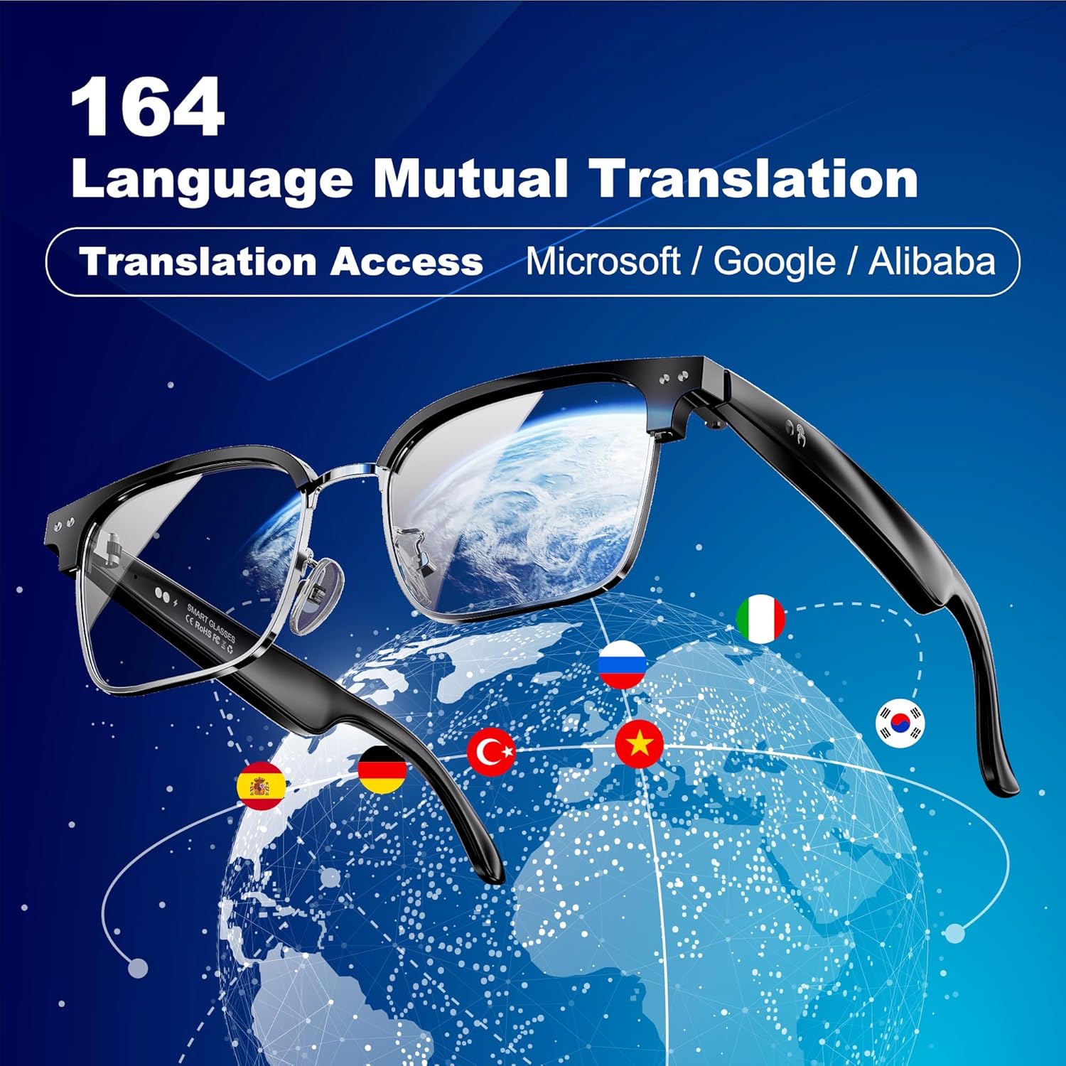 AI Smart Glasses for Men and Women with Chat GPT, Bluetooth Translation Glasses with 164 Languages and Color-Change Lens, Music Playback, Hands-Free Calls, UV & Blue Light Protection - Image 2