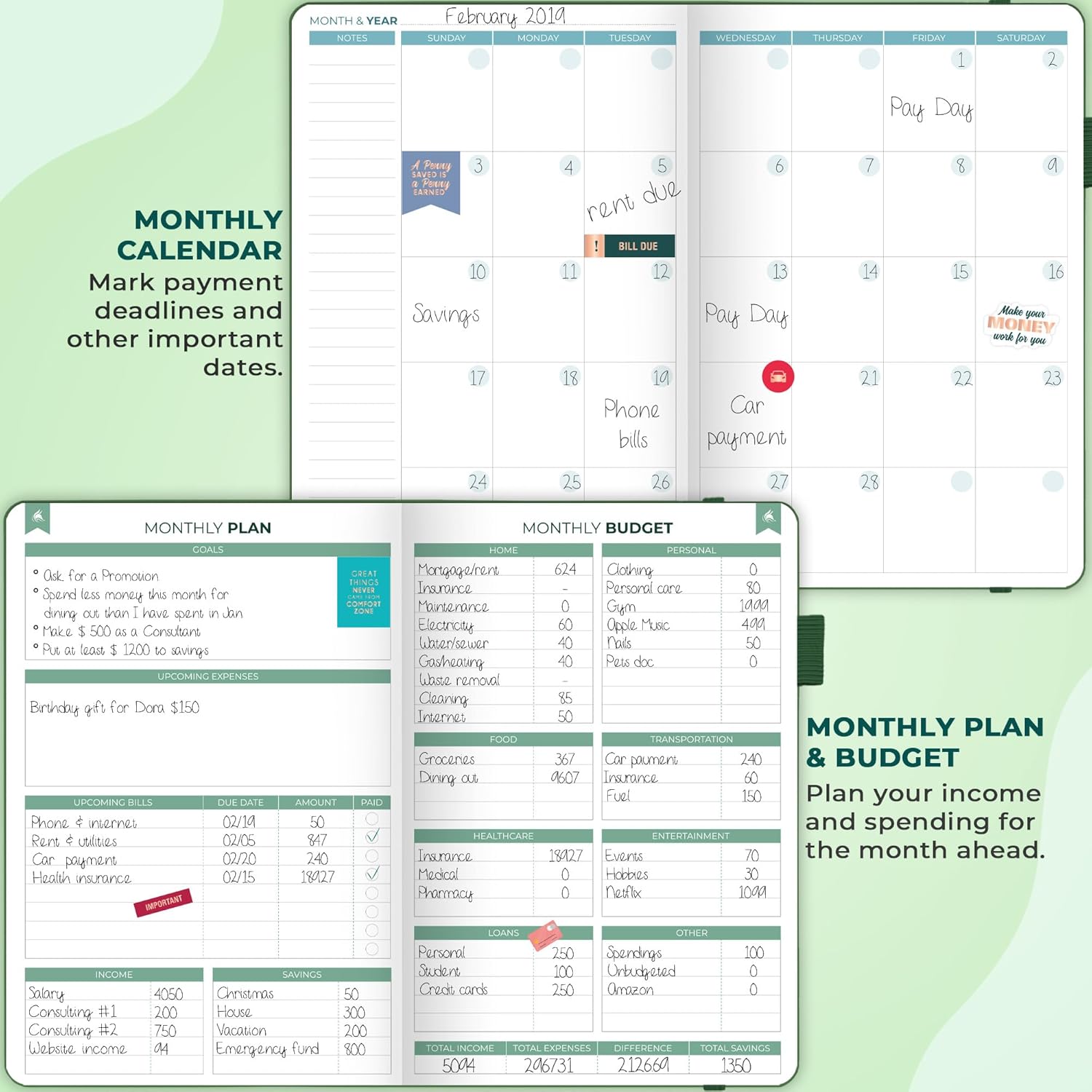 Clever Fox Budget Book 2.0 – Financial Planner & Expense Tracker Notebook. Monthly Budgeting Money Organizer. Compact, 13.5x19cm (Dark Green) - Image 3