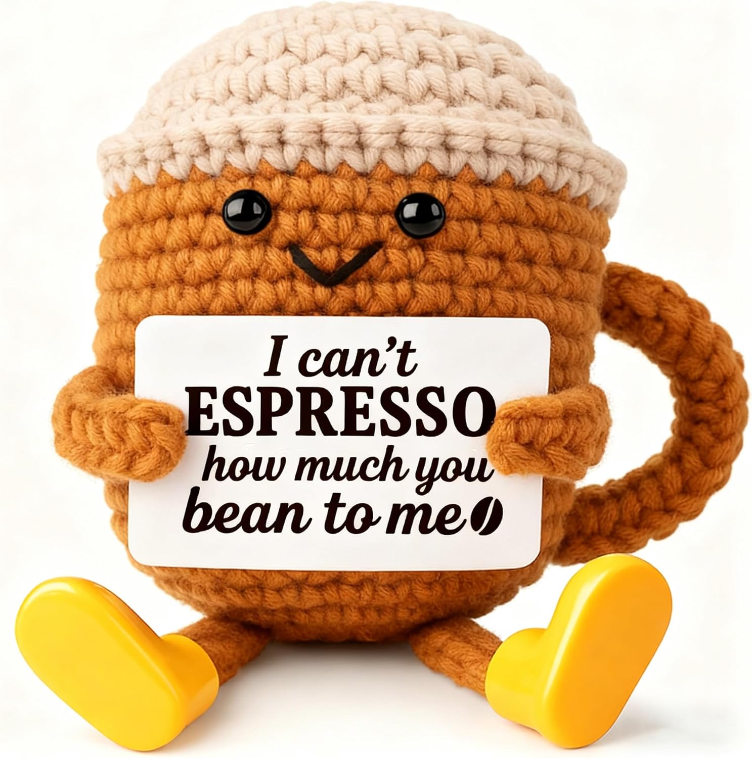 Funny Birthday Gifts for Women Men, Positive Crochet Coffee Cup Table Decor,Cute Coffee Lover Gift Coffee Mug Accessories, Christmas Decor