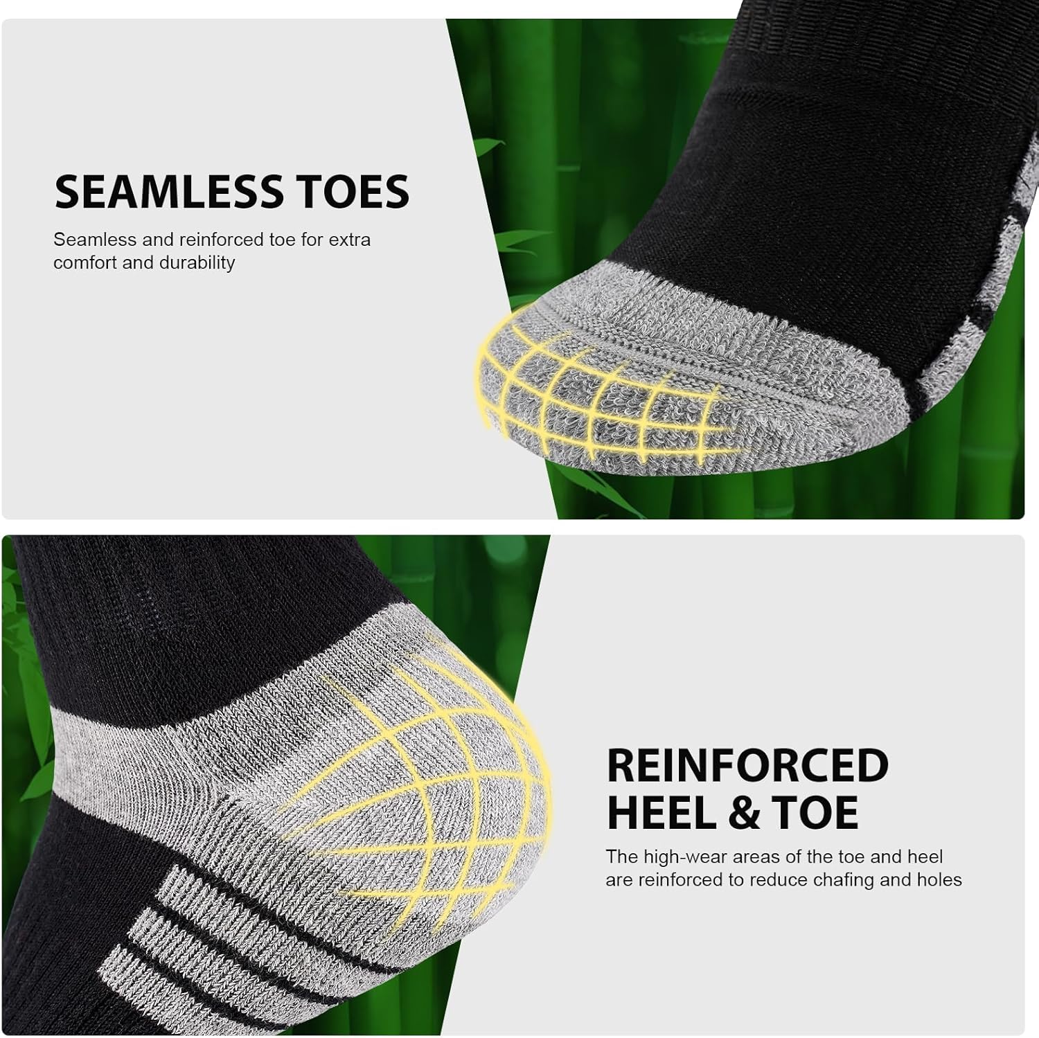 Mens Bamboo Socks, Wicking Breathable Cushioned Sports Socks for Hiking Walking Athletics Working Running Trekking Cycling, Men Women, Outdoor Anti Blister Crew Seamless Sock Gifts 6 Pairs - Image 7