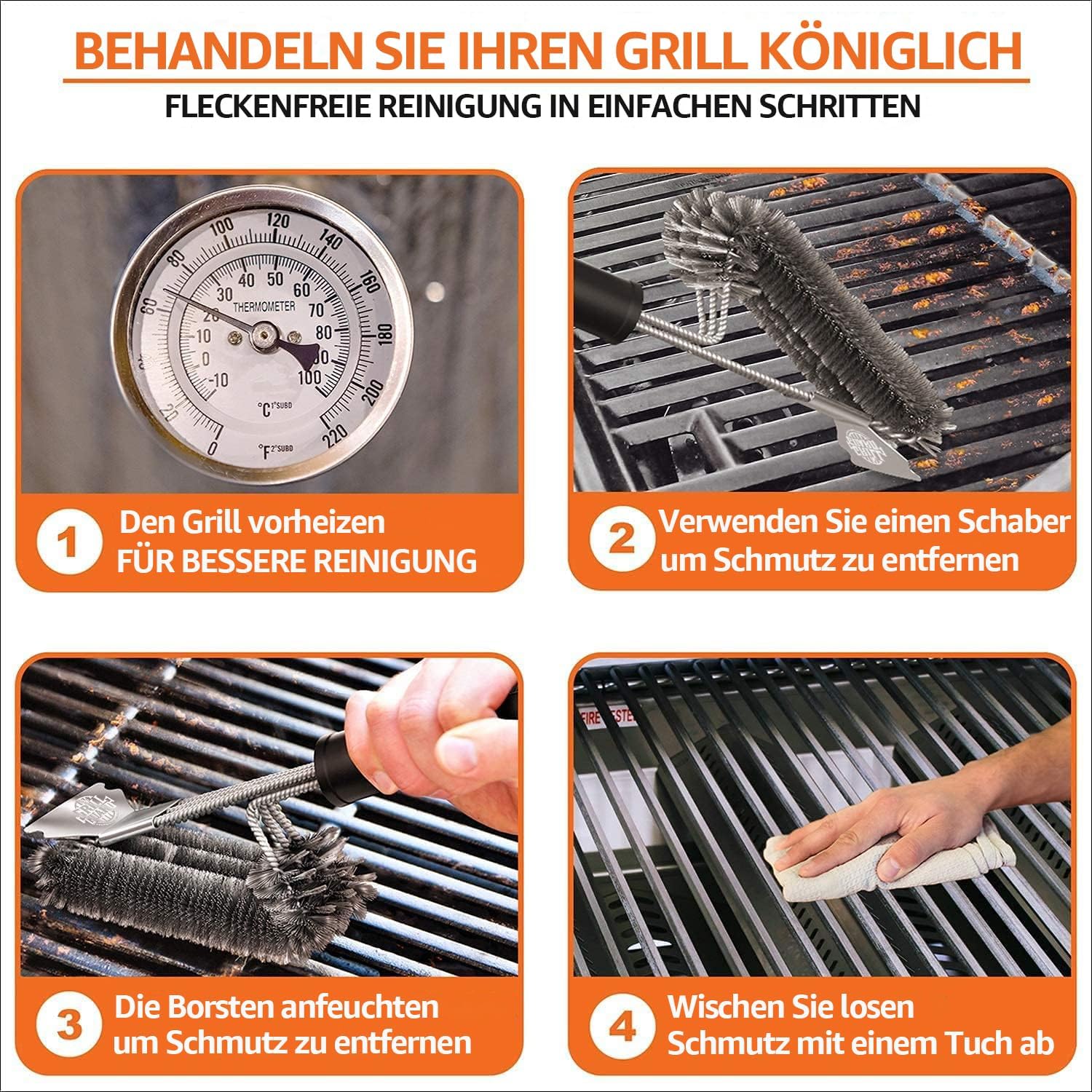 BBQ Grill Cleaning Brush&Scraper – Barbecue Wire Brush for Grill– 18'' Stainless Grill Grate Cleaner - Safe Grill Accessories&Tools for Weber Gas/Charcoal/Electrical/Infrared- Gifts for Men (L) - Image 5