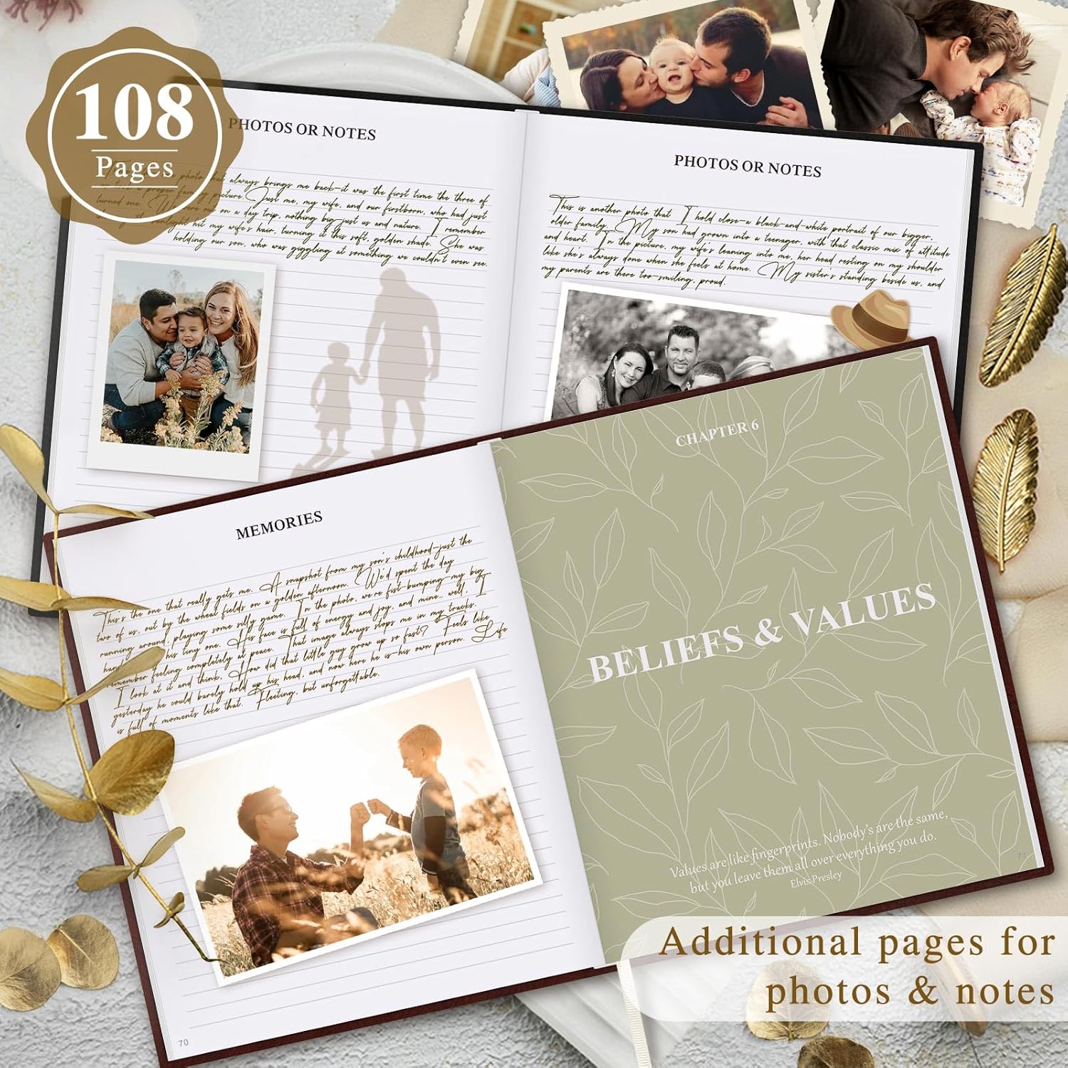 Lanpn Dad Life Story Journal with 300+ Questions, Gifts for Dad Father's Day Birthday Christmas Dads Memory Keepsake Book to Fill Out Leather Father Story Guided Journal to Share Life & Love (Brown) - Image 4