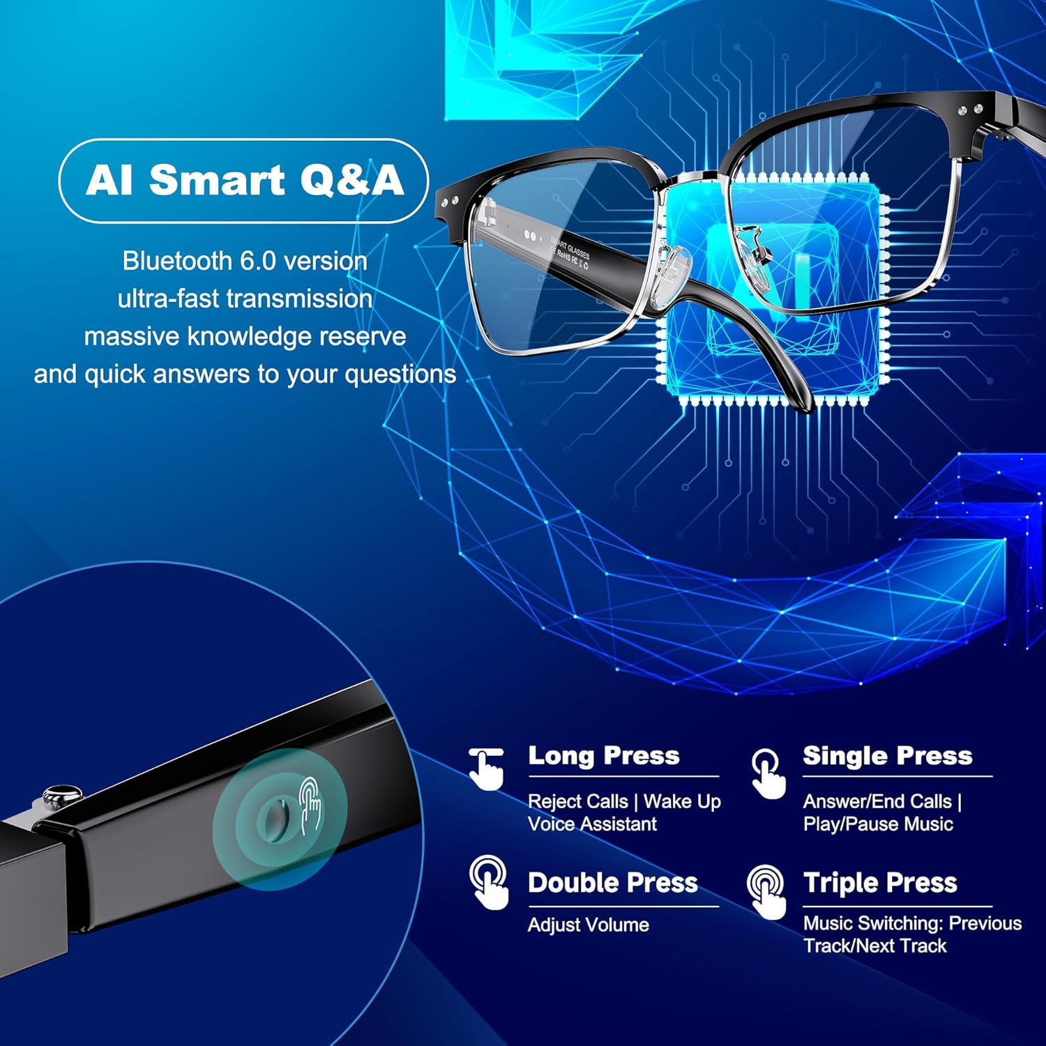 AI Smart Glasses for Men and Women with Chat GPT, Bluetooth Translation Glasses with 164 Languages and Color-Change Lens, Music Playback, Hands-Free Calls, UV & Blue Light Protection - Image 5