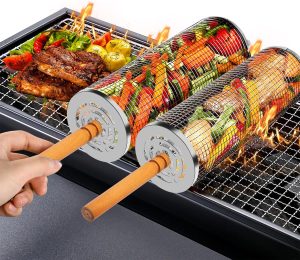 2 pcs Rolling Grill Basket with Rem...