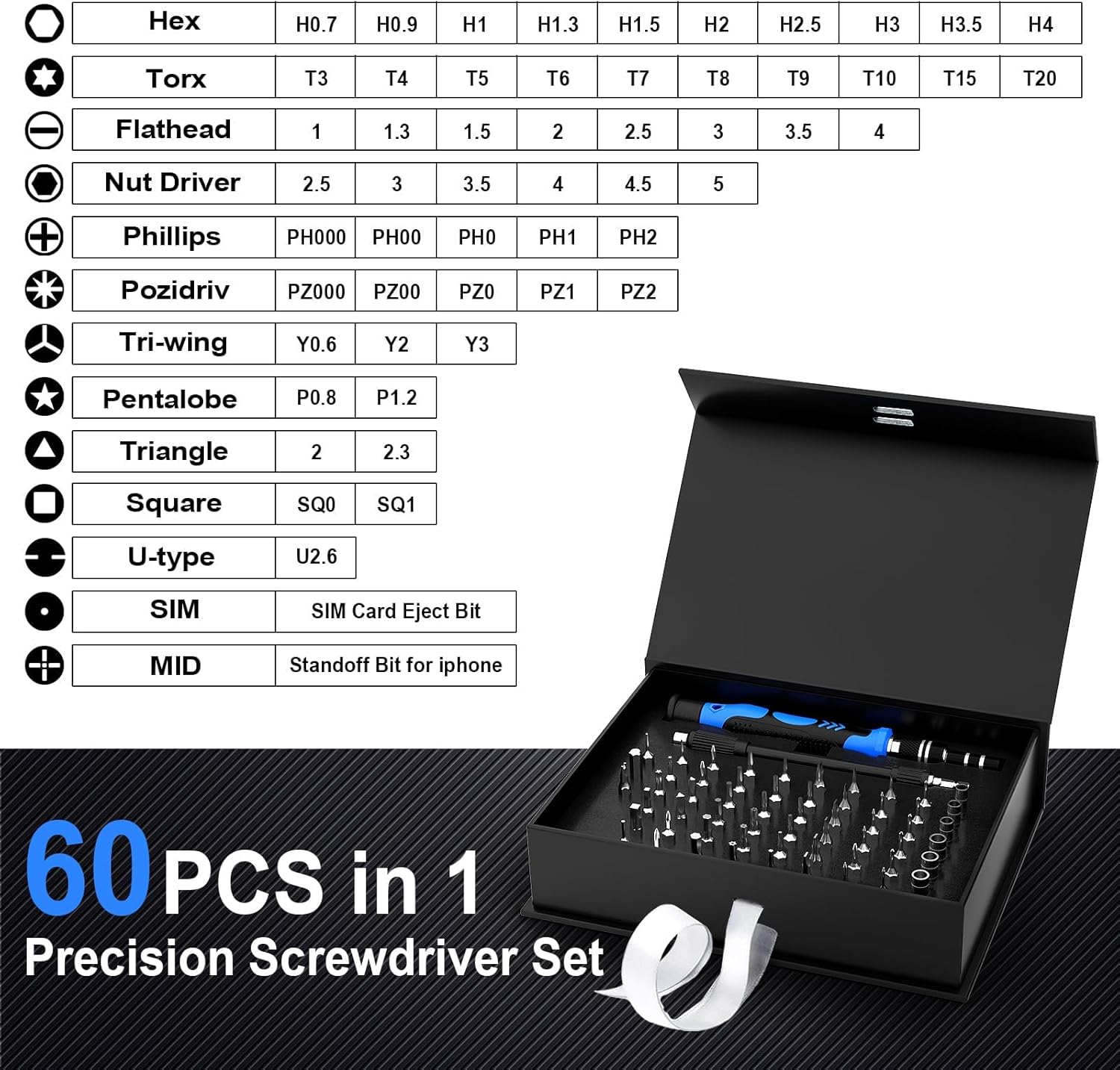 WEARXI Gifts for Men, 60 in 1 Precision Screwdriver Set, Valentines Gifts for Him, Multi Tool Gadgets for Men, Ratchet Screwdriver Bit Set, Mens Gifts for Dad Birthday Presents for Dad - Image 4