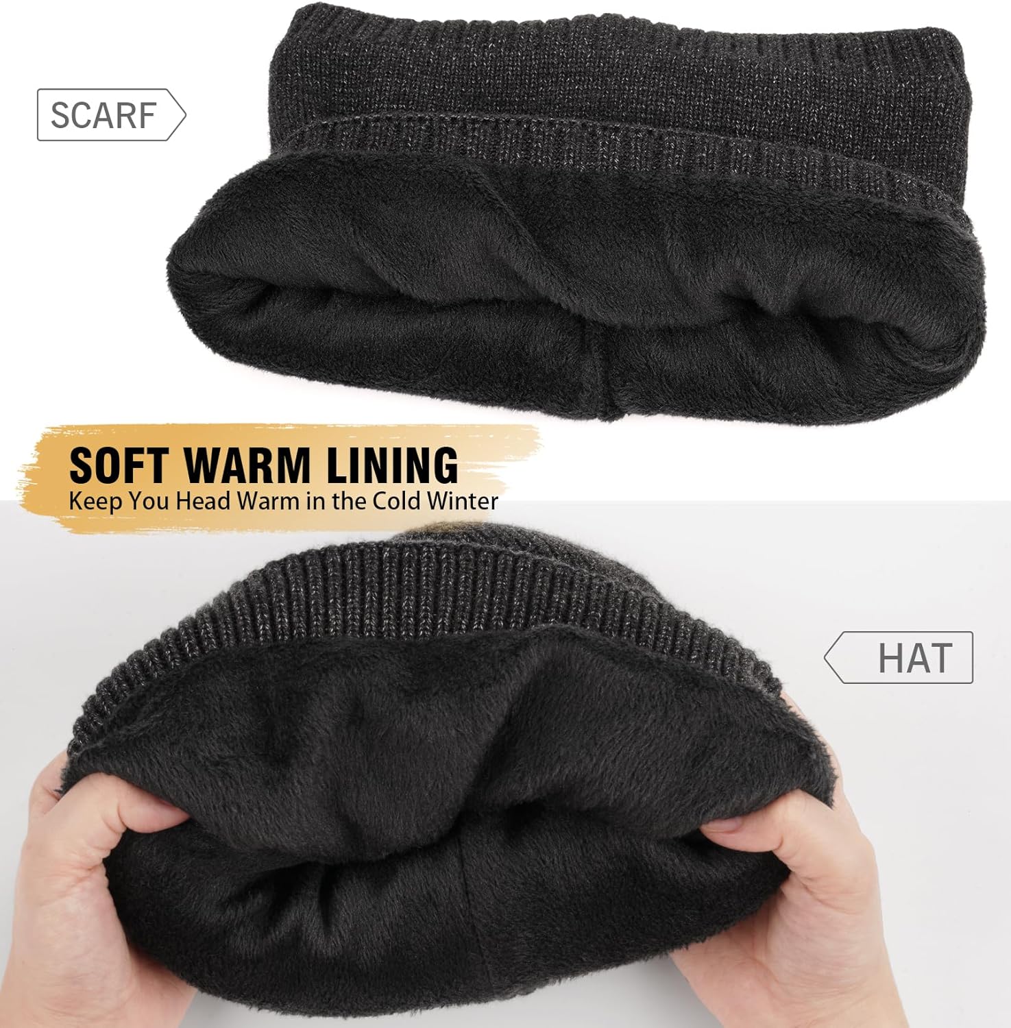 Wmcaps LED Lighted Beanie and Scarf Set with Thick Warm Lining, Soft and Cozy Winter Hat with a Light Built in, Rechargeable USB-C Running Head Torch Hat, Gifts for Men and Women - Image 2