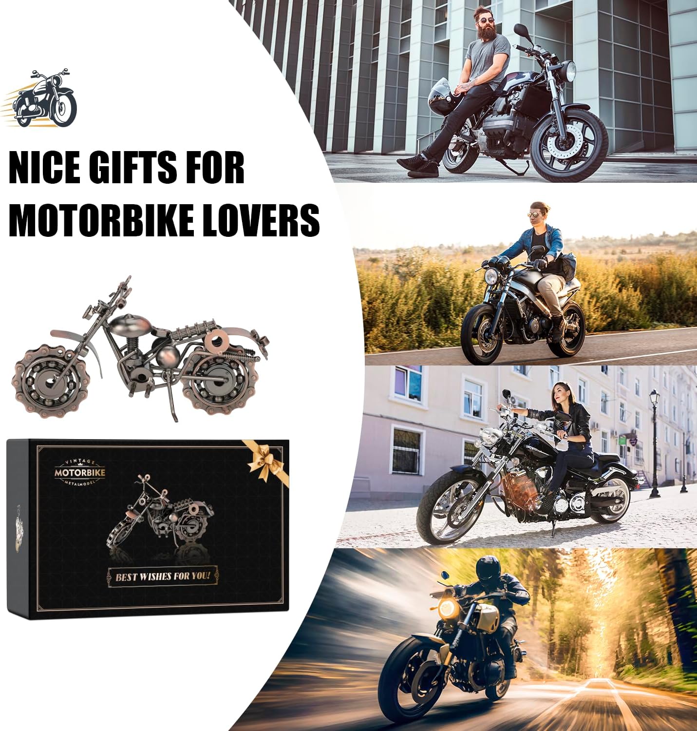 Signstek Vintage Handcrafted Iron Motorbike Model Bronze Metal Motorcycle Ornament Collectible Gift for Motorcycle Lovers for Him or Dad - Image 6