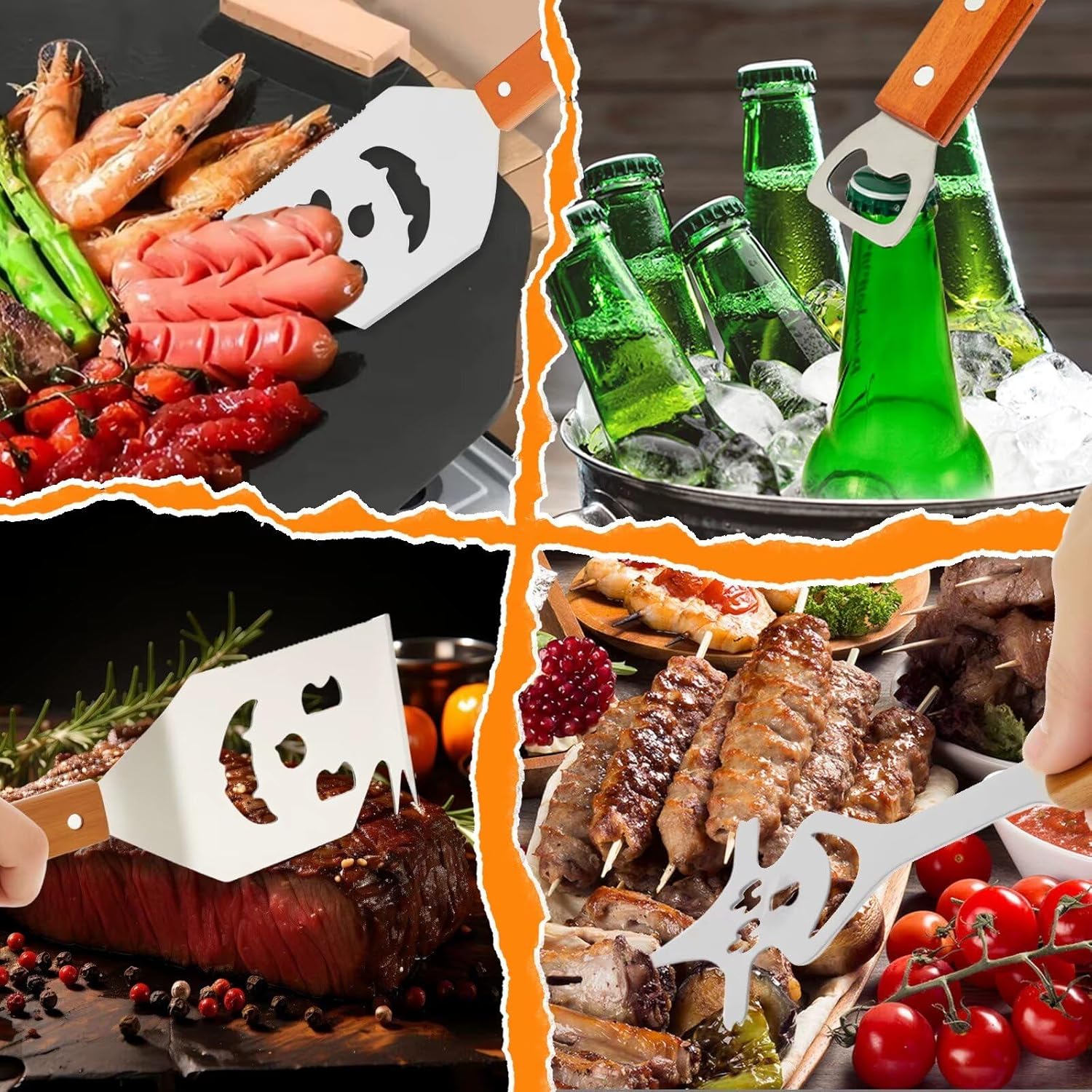 RZJZGZ 8 in 1 Multifunction BBQ Tool, 2 Pcs Outdoor Grill Spatula Set Box Pack Perfect BBQ Gifts for Men, Fork, Saw, Bottle Opener for Grilling, Barbecue Utensils Kit - Surprise for Men - Image 4