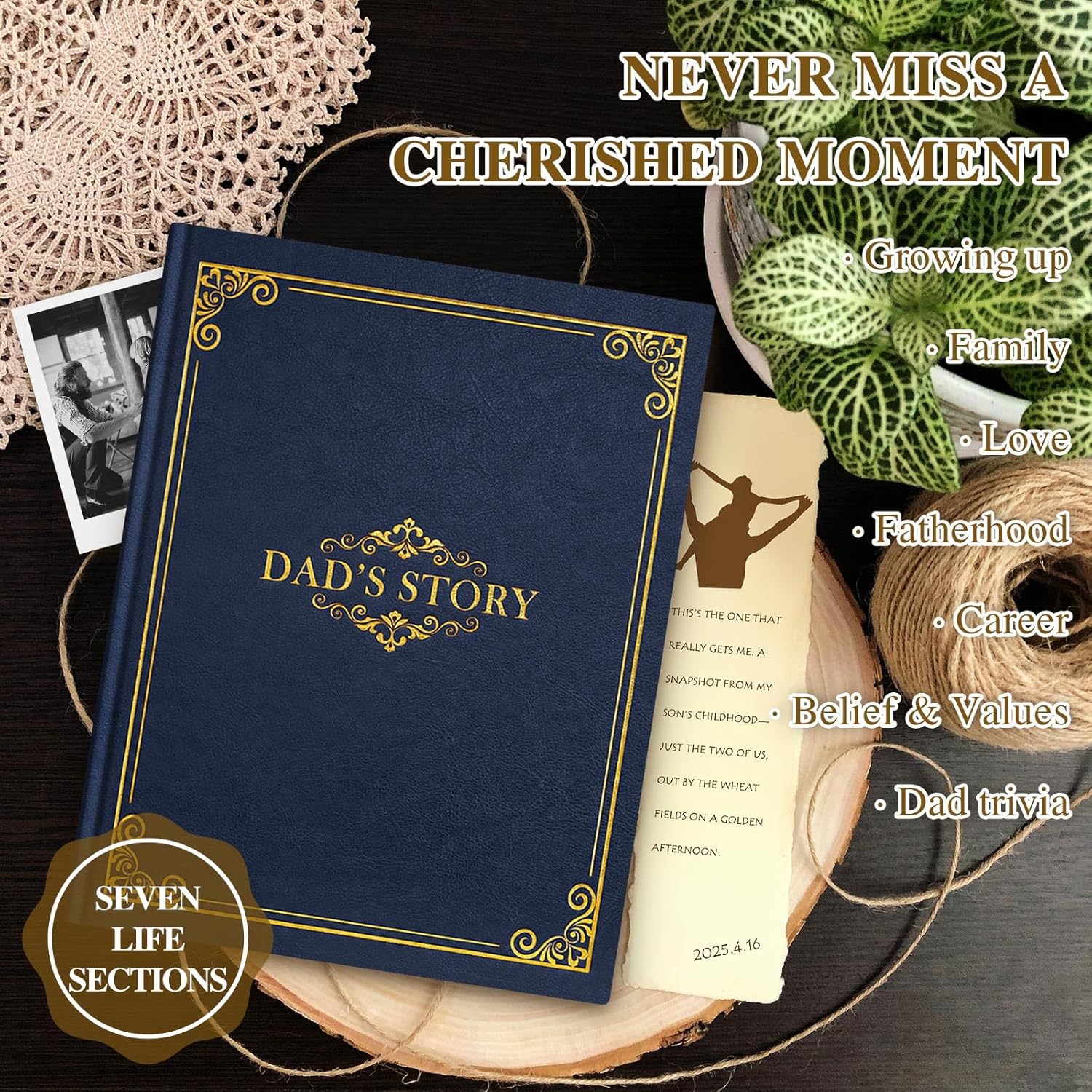 Lanpn Dad Life Story Journal with 300+ Questions, Gifts for Dad Father's Day Birthday Christmas Dads Memory Keepsake Book to Fill Out Leather Father Story Guided Journal to Share Life & Love (Blue) - Image 5