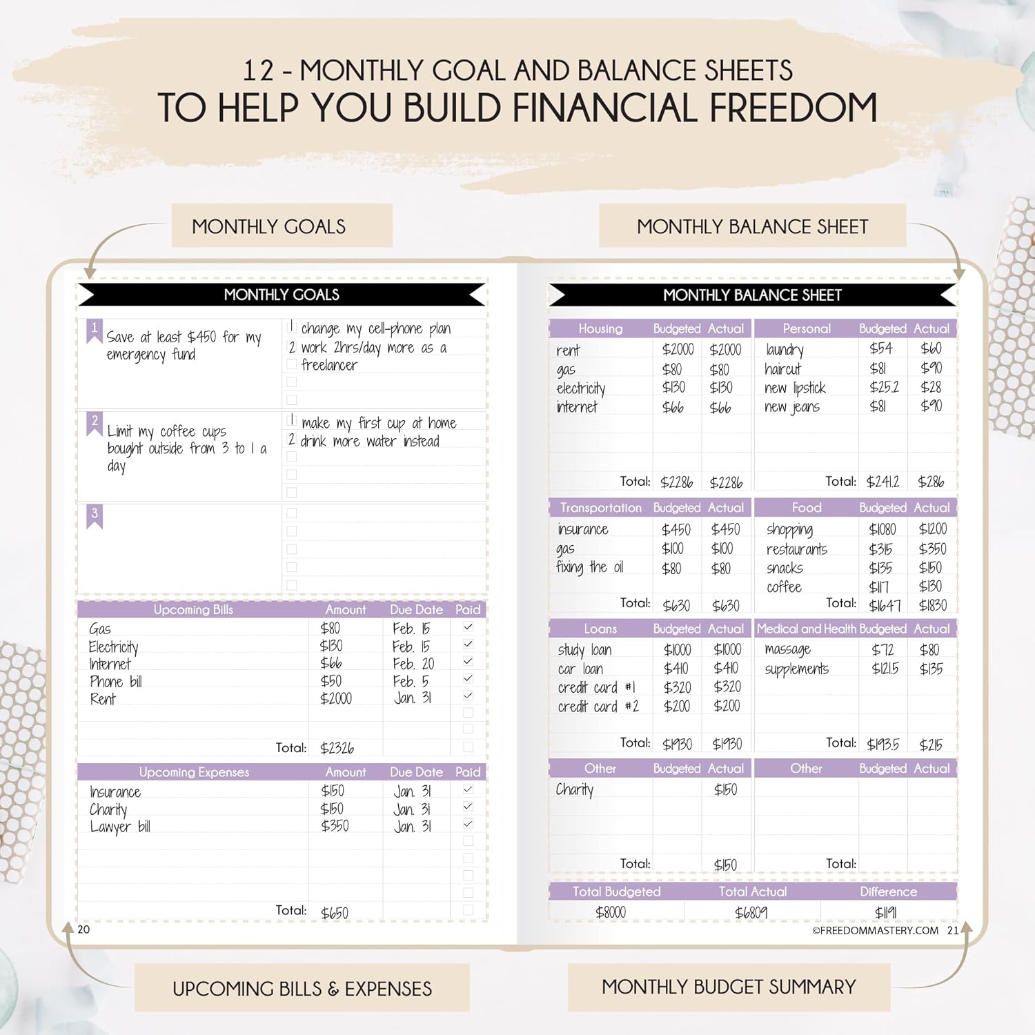 Budget Planner and Monthly Bill Organizer - Finance Planner, 12-Month Journey to Financial Freedom | Bill Payment Tracker Monthly Organizer, Money Saving & Expense Tracker | Undated Budgeting Journal - Image 4