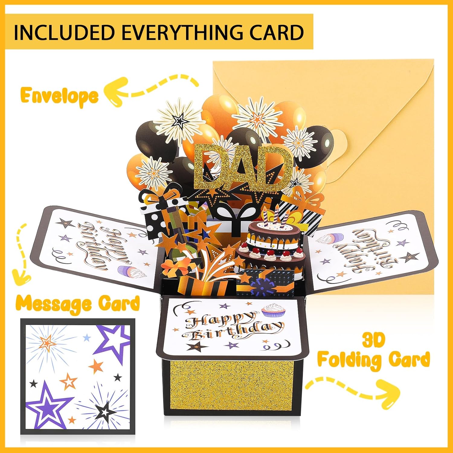 Happy Birthday Pop Up Card for Dad,3D Birthday Gift Box with Envelopes Colorful Balloon Fireworks Creative Gifts Ideas from Son Daughter for Male Dad Stepfather Godfather - Image 4