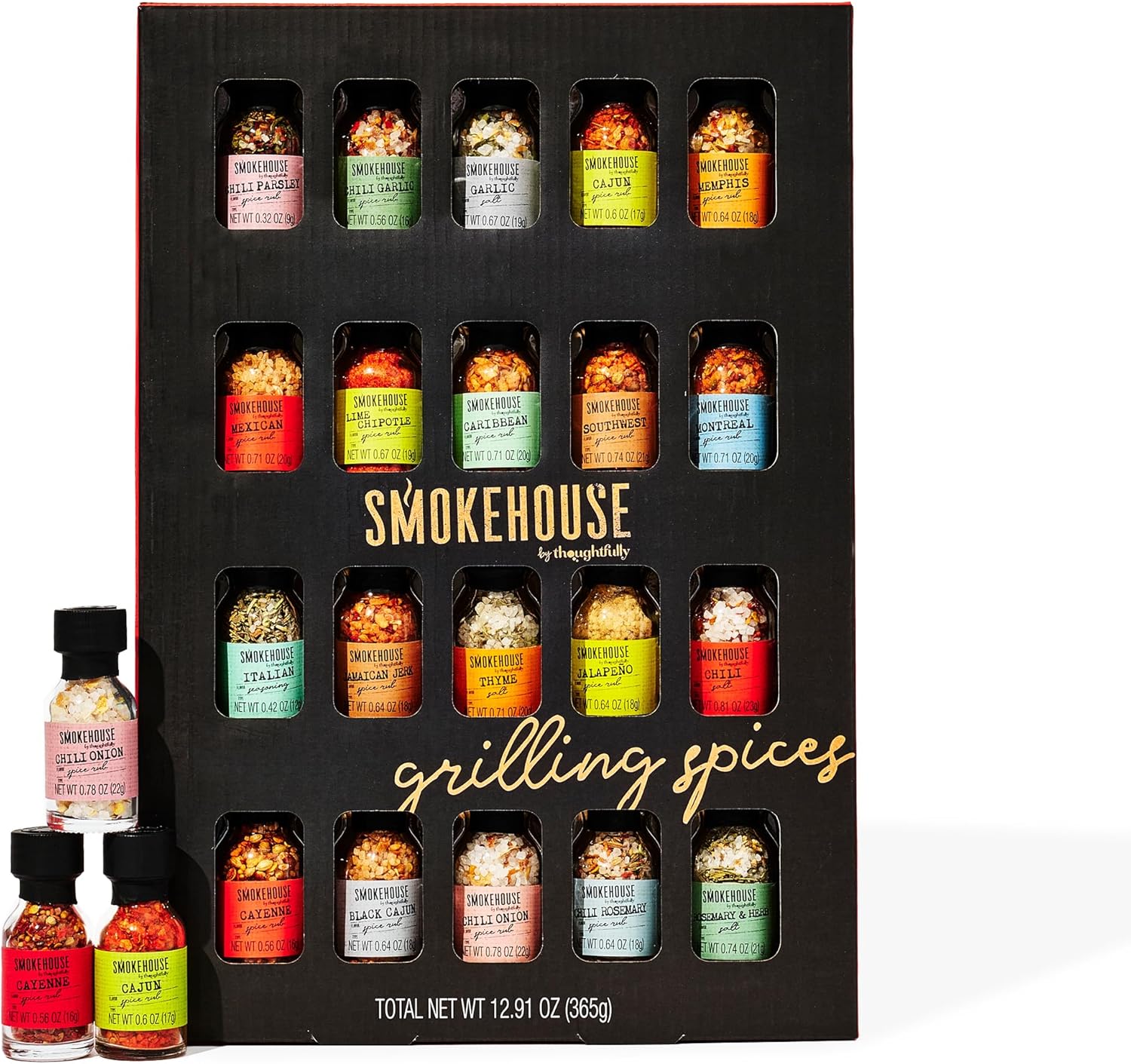 Smokehouse by Thoughtfully, Gourmet Ultimate Grilling Spice Set, Grill Seasonings and Rubs Gift Set, Flavors Include Chili Garlic, Italian Seasoning, Cayenne Spice Rub and More, Pack of 20
