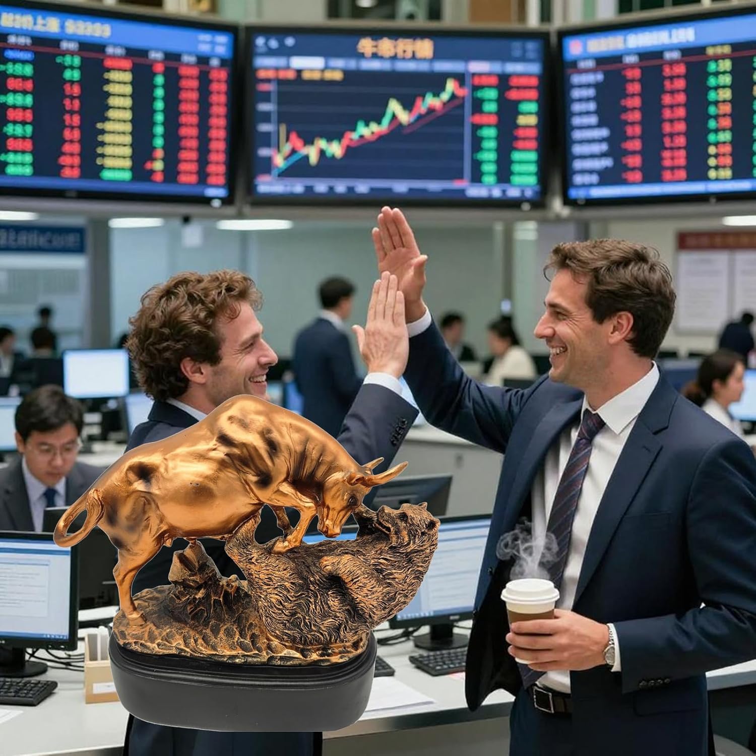 Wall Street Resin Bull Figurine Wall Street Stock Market Bull Bear Fight Financial Broker Gift Wine Cabinet Office Decoration - Image 3