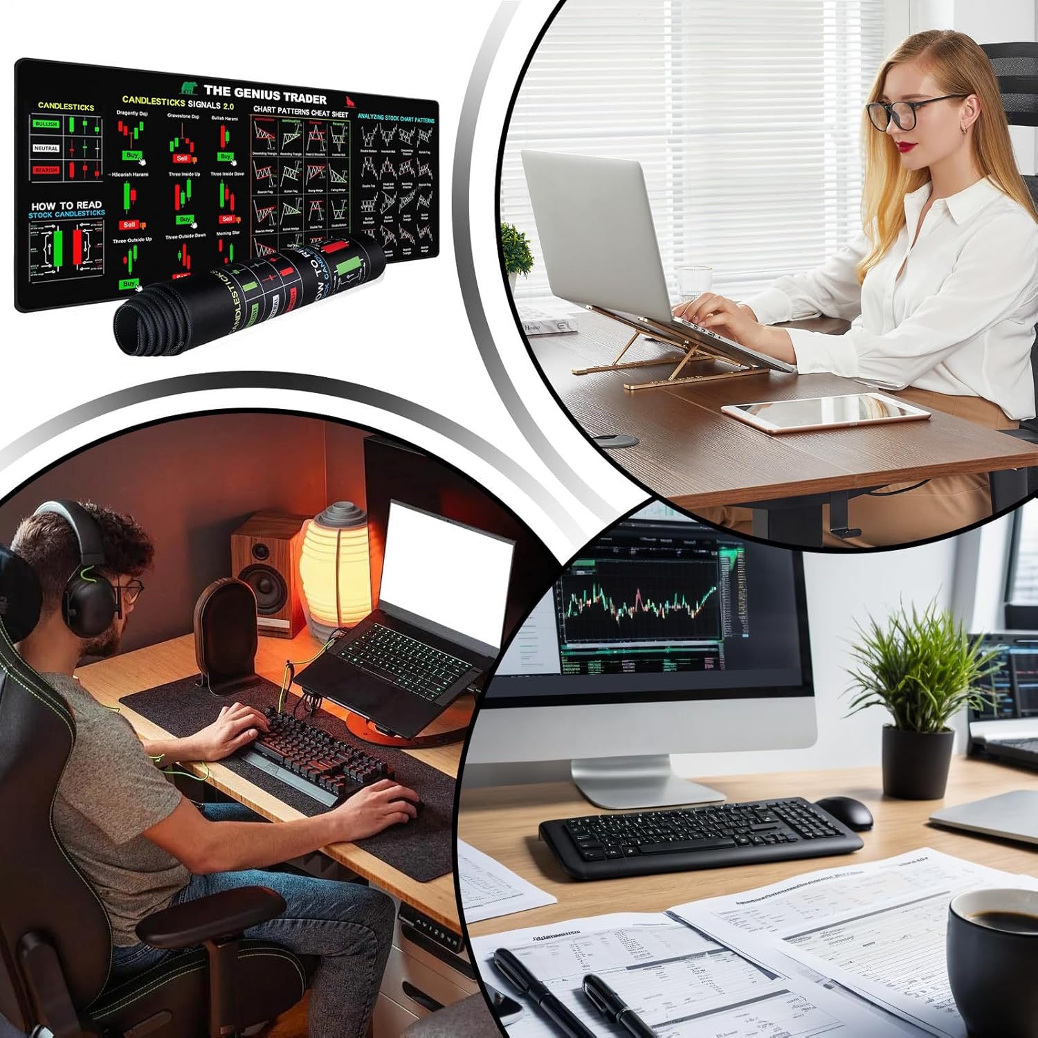 Stock Market Trading Desk Mat - Non Slip Computer, Keyboard Pad with Chart Patterns Financial Formulas, Large Rubber Desk Pad for Day Traders | Investors Financial Professionals Gamers - Image 7
