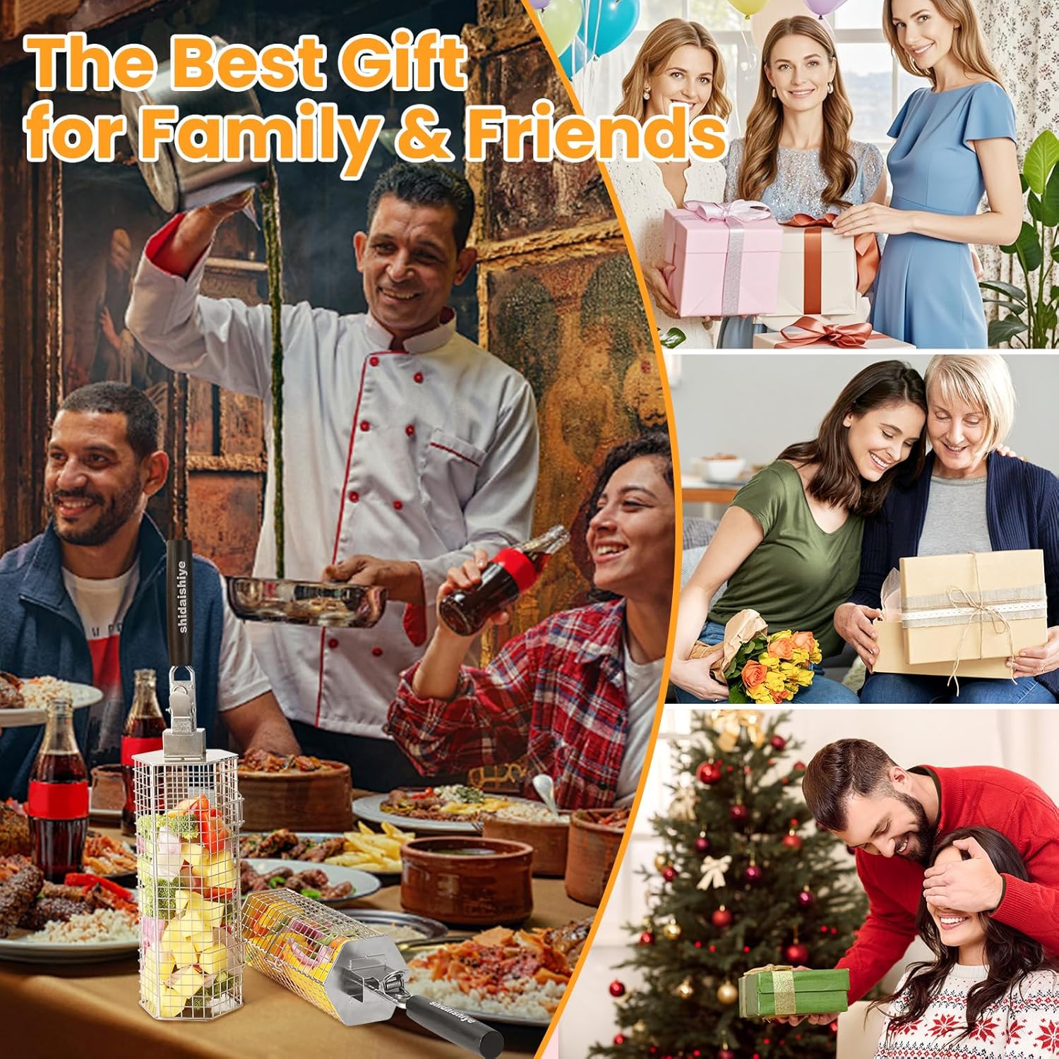 BBQ Basket for Grilling,Grill Basket with Removable Wooden Handle,Stainless Steel Nesting Grilling Net,BBQ Accessories Tools for Vegetables Shrimp,Outdoor Camping,BBQ Gifts for Men Dad Husband (2 PCS) - Image 7