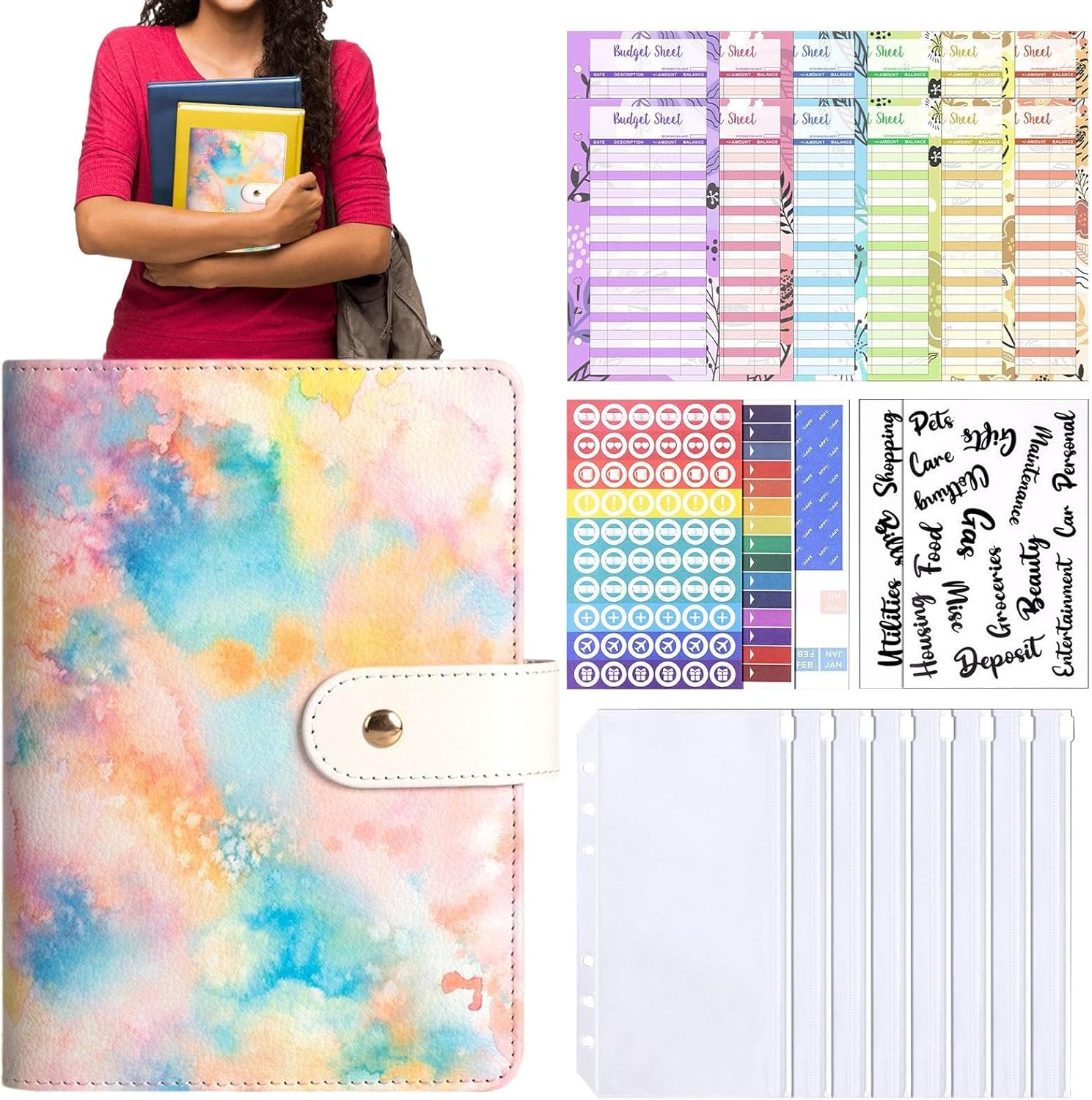 Money Saving Folder, A6 Saving Cassette Finance Book - Notebook Financial Planner with Zip Compartment for Notes Receipts Organisation Budget Planning