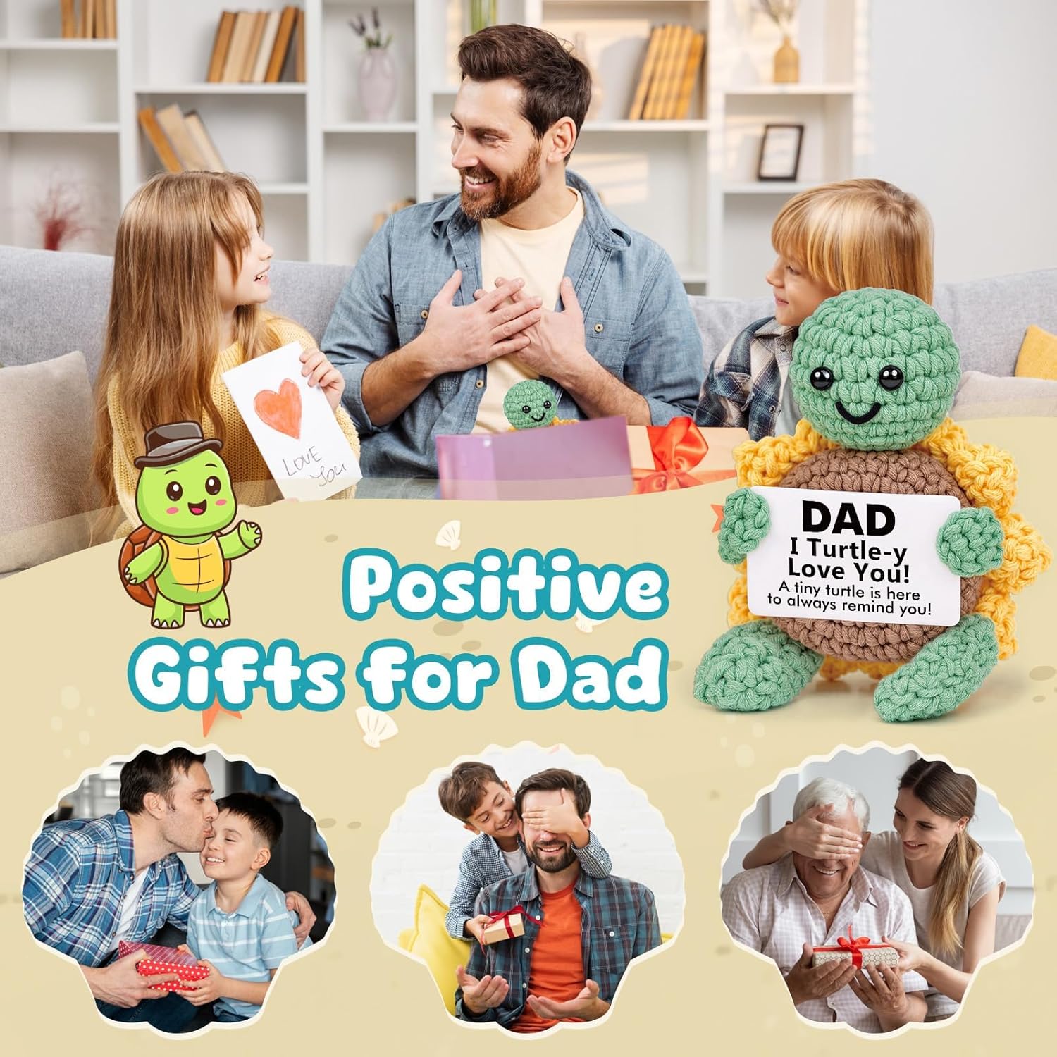 Gifts for Dad, Dad Birthday Gift - Positive Handmade Crochet Sunflower Turtle Decor - Presents for Dad's birthday, Christmas, Fathers Day - 2.8x2x3.9 inches - Image 6